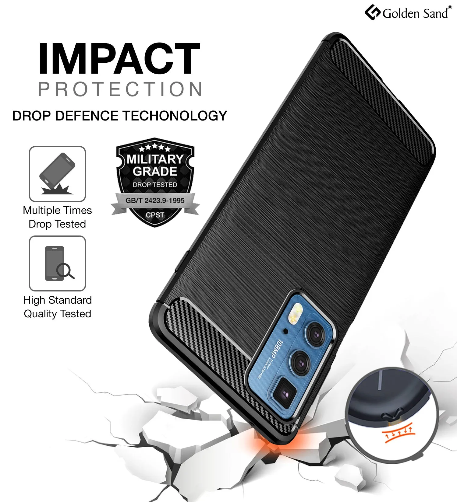 Carbon Fibre Series Shockproof Armor Back Cover for Motorola Edge 20 Pro, 6.7 inch, Black