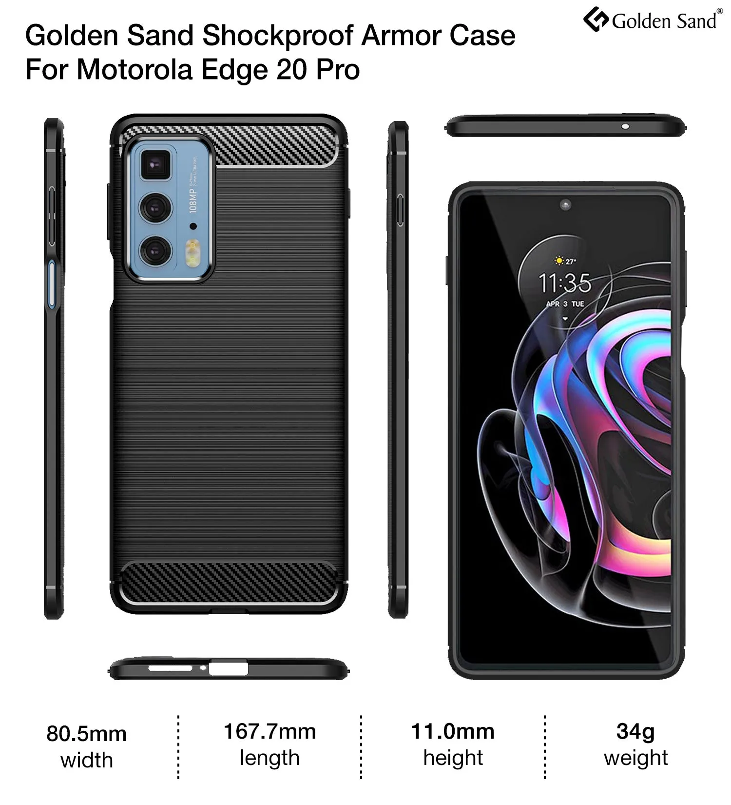 Carbon Fibre Series Shockproof Armor Back Cover for Motorola Edge 20 Pro, 6.7 inch, Black