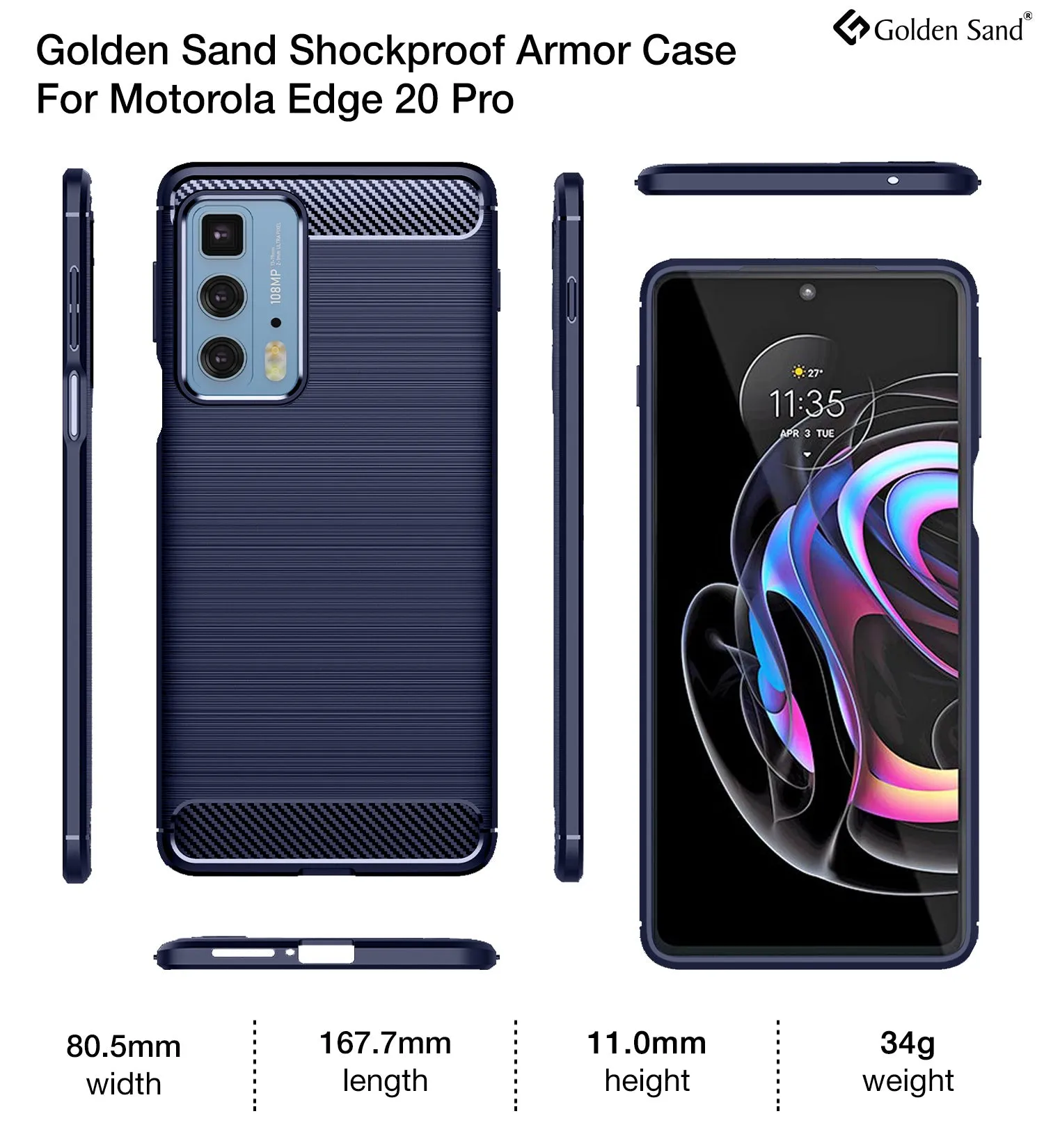 Carbon Fibre Series Shockproof Armor Back Cover for Motorola Edge 20 Pro, 6.7 inch, Blue