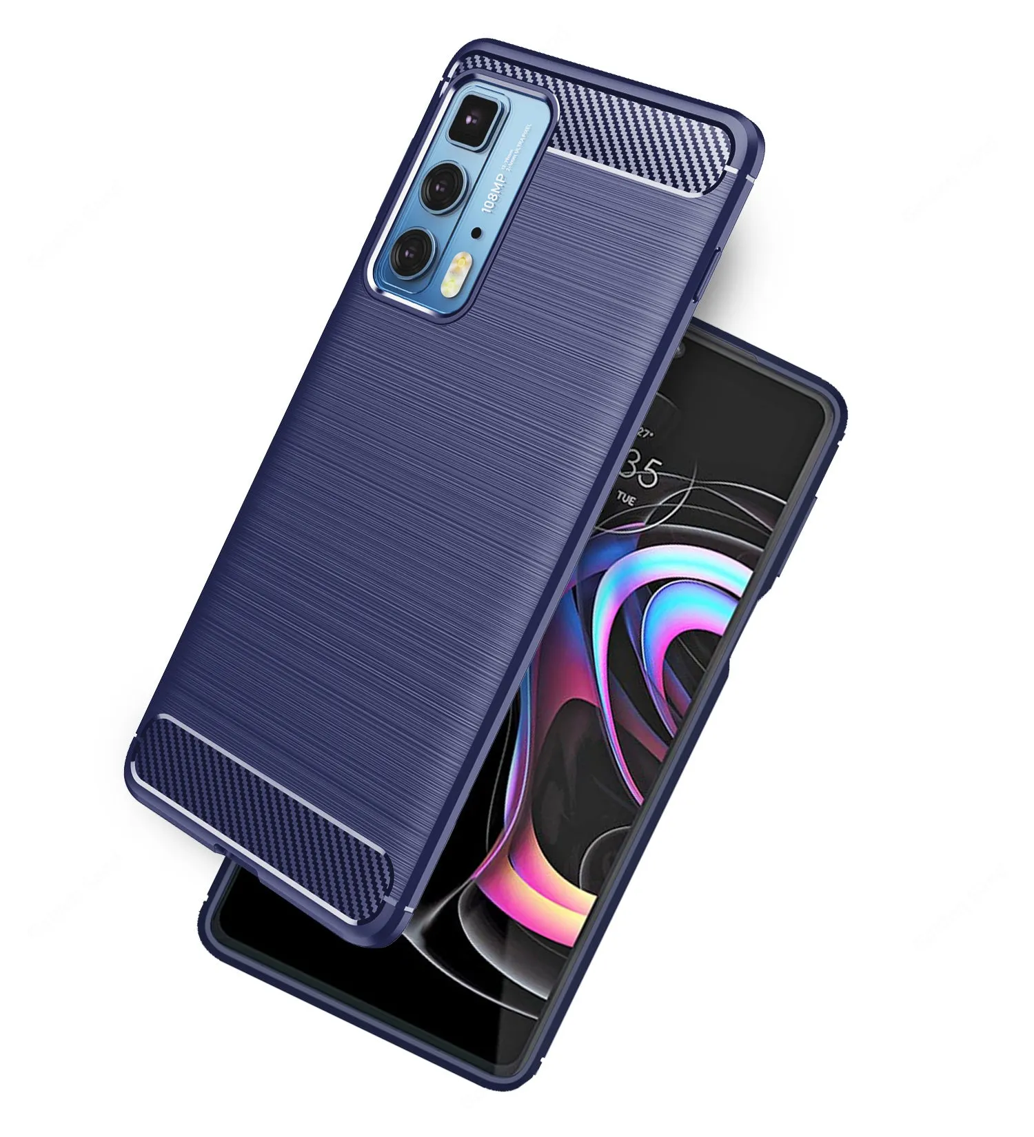 Carbon Fibre Series Shockproof Armor Back Cover for Motorola Edge 20 Pro, 6.7 inch, Blue