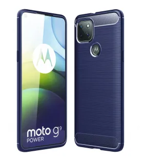 Carbon Fibre Series Shockproof Armor Back Cover for Motorola G9 Power, Electric Blue