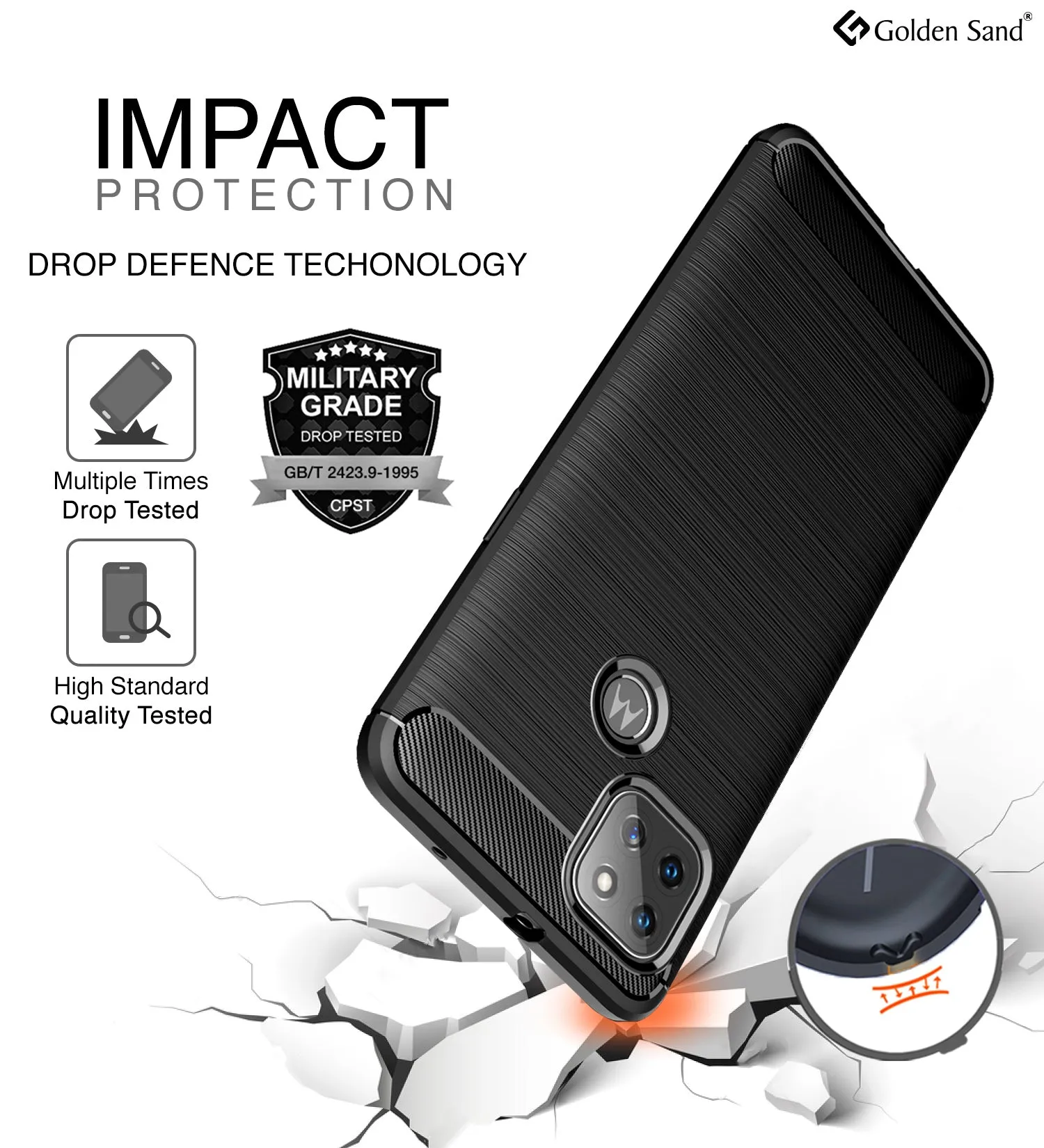 Carbon Fibre Series Shockproof Armor Back Cover for Motorola G9 Power, Metallic Black
