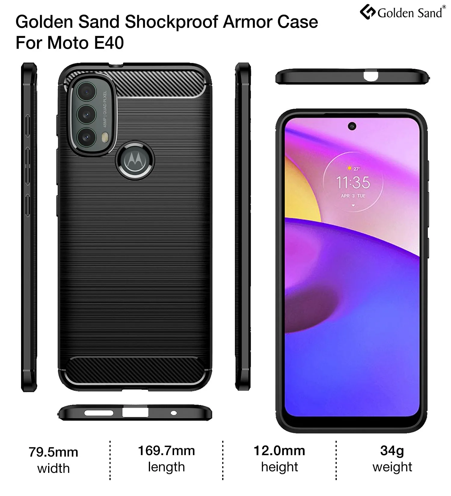 Carbon Fibre Series Shockproof Armor Back Cover for Motorola Moto E40, 6.5 inch, Black