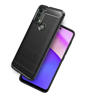 Carbon Fibre Series Shockproof Armor Back Cover for Motorola Moto E40, 6.5 inch, Black