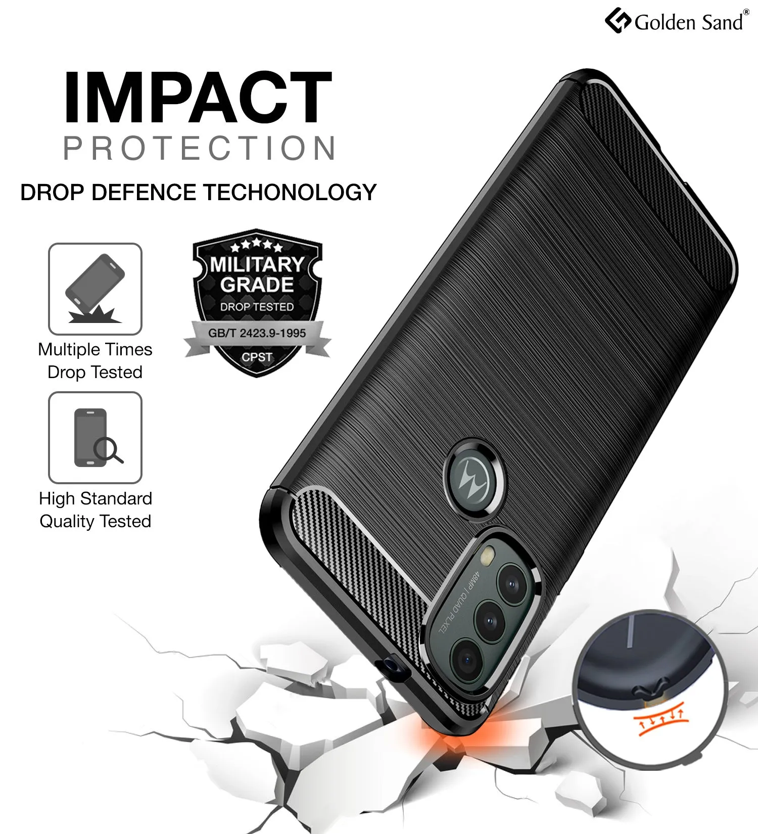 Carbon Fibre Series Shockproof Armor Back Cover for Motorola Moto E40, 6.5 inch, Black