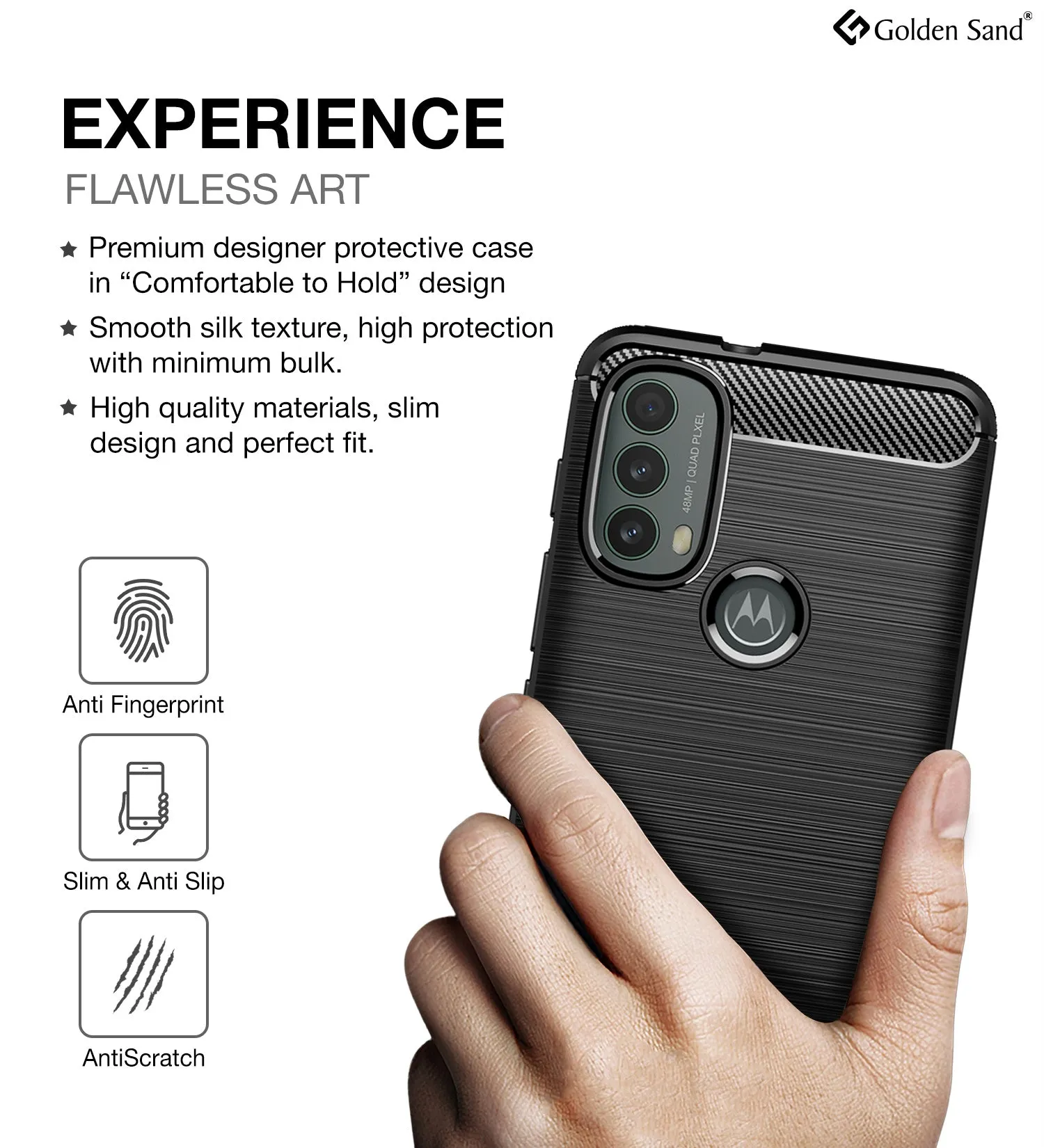 Carbon Fibre Series Shockproof Armor Back Cover for Motorola Moto E40, 6.5 inch, Black