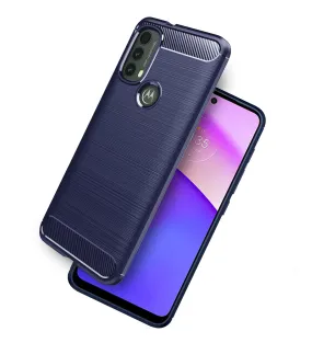 Carbon Fibre Series Shockproof Armor Back Cover for Motorola Moto E40, 6.5 inch, Blue