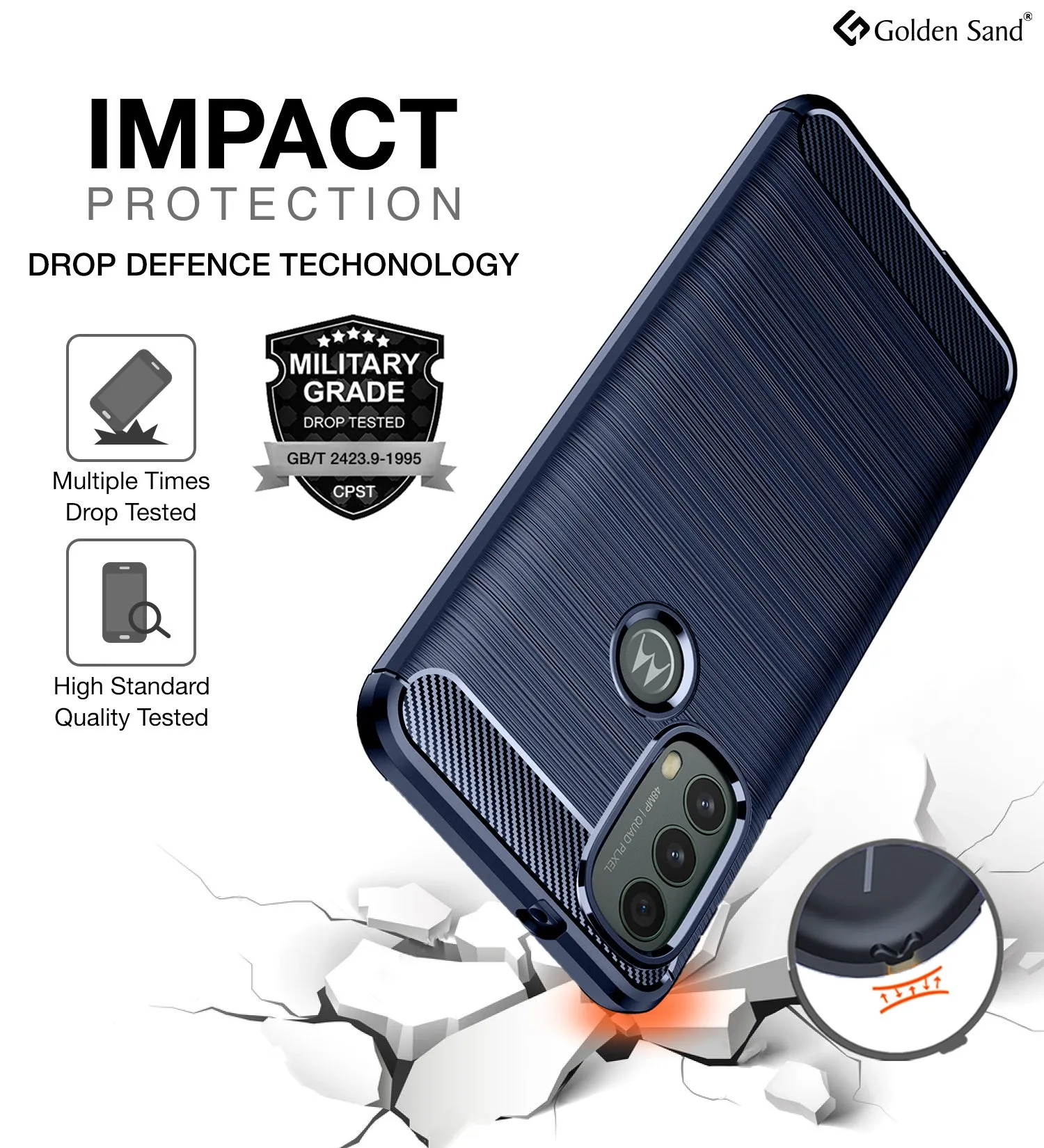 Carbon Fibre Series Shockproof Armor Back Cover for Motorola Moto E40, 6.5 inch, Blue