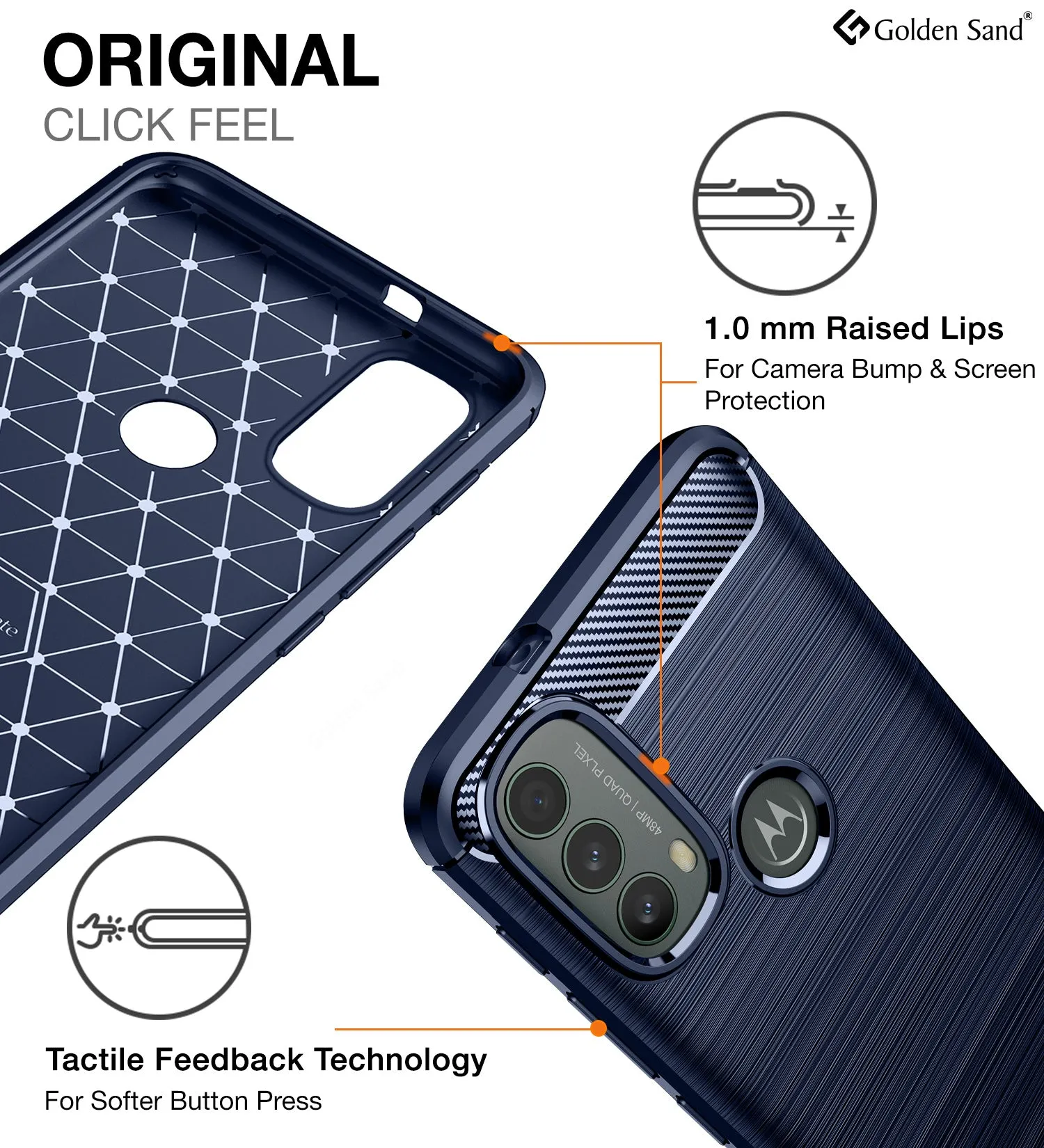 Carbon Fibre Series Shockproof Armor Back Cover for Motorola Moto E40, 6.5 inch, Blue