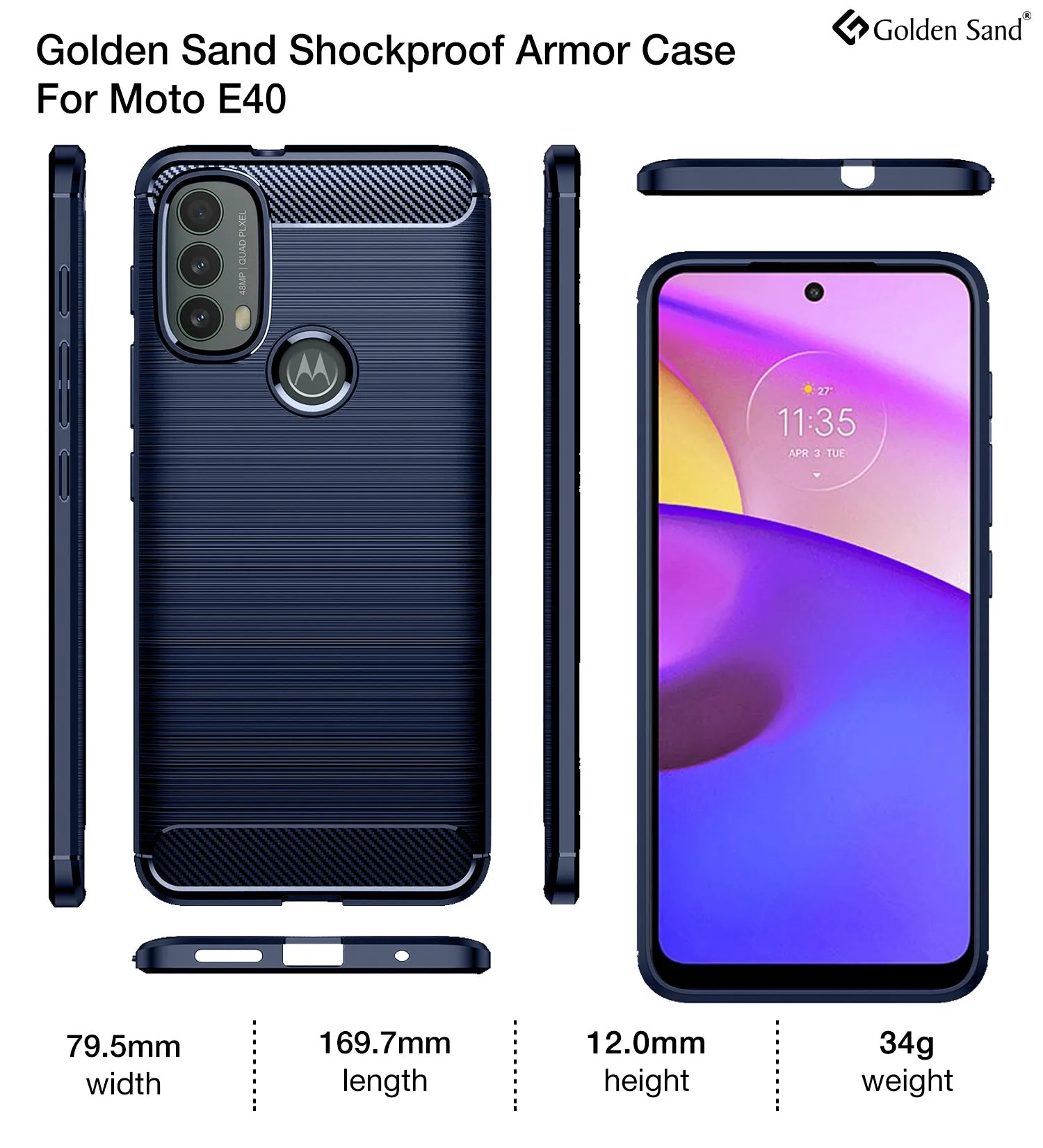 Carbon Fibre Series Shockproof Armor Back Cover for Motorola Moto E40, 6.5 inch, Blue