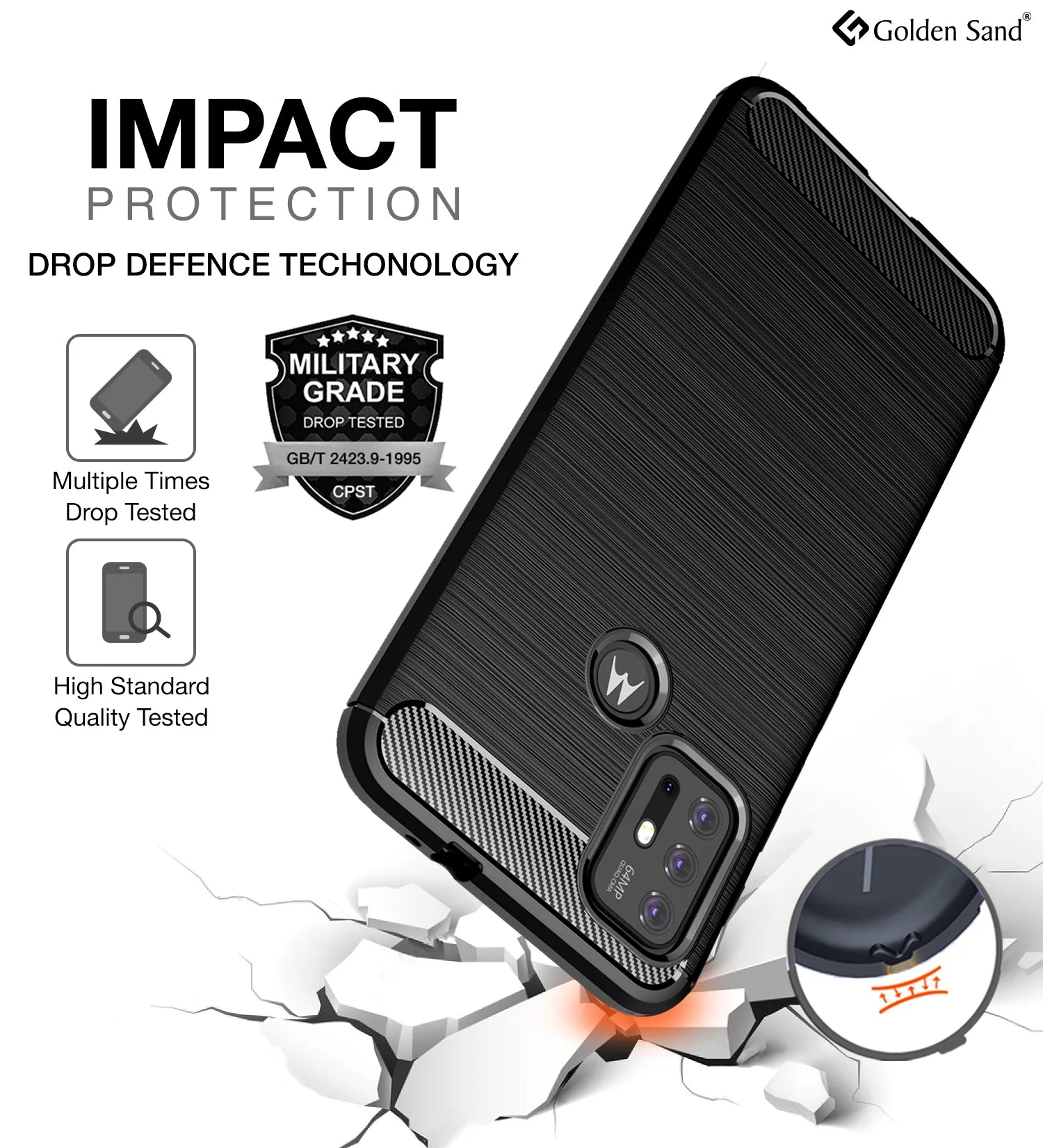 Carbon Fibre Series Shockproof Armor Back Cover for Motorola Moto G10 Power, Motorola Moto G30, 6.5 inch, Black