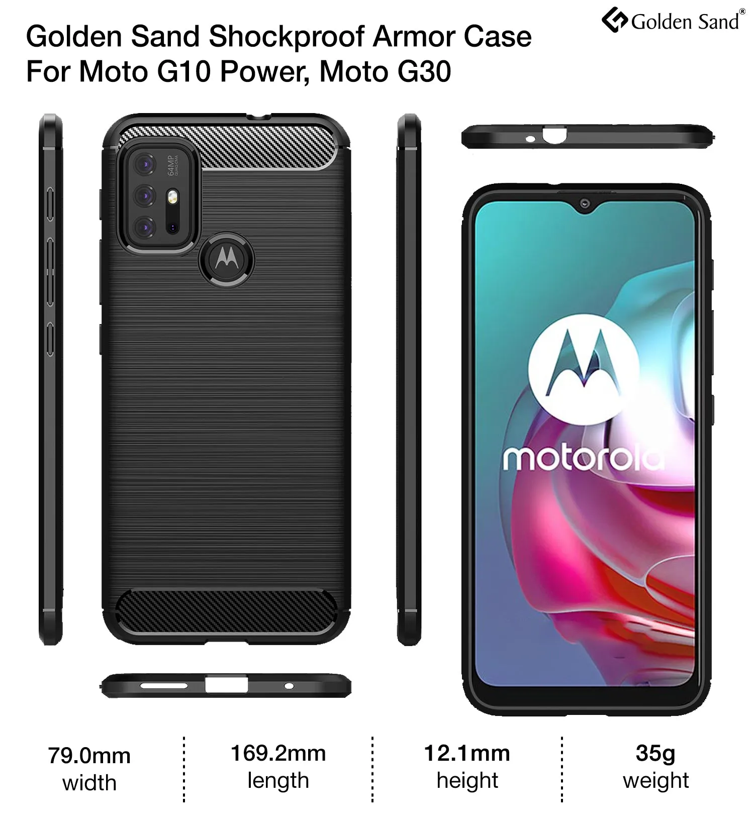 Carbon Fibre Series Shockproof Armor Back Cover for Motorola Moto G10 Power, Motorola Moto G30, 6.5 inch, Black