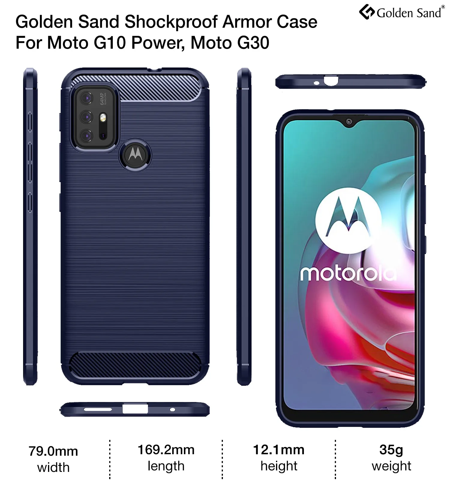 Carbon Fibre Series Shockproof Armor Back Cover for Motorola Moto G10 Power, Motorola Moto G30, 6.5 inch, Blue