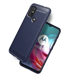 Carbon Fibre Series Shockproof Armor Back Cover for Motorola Moto G10 Power, Motorola Moto G30, 6.5 inch, Blue