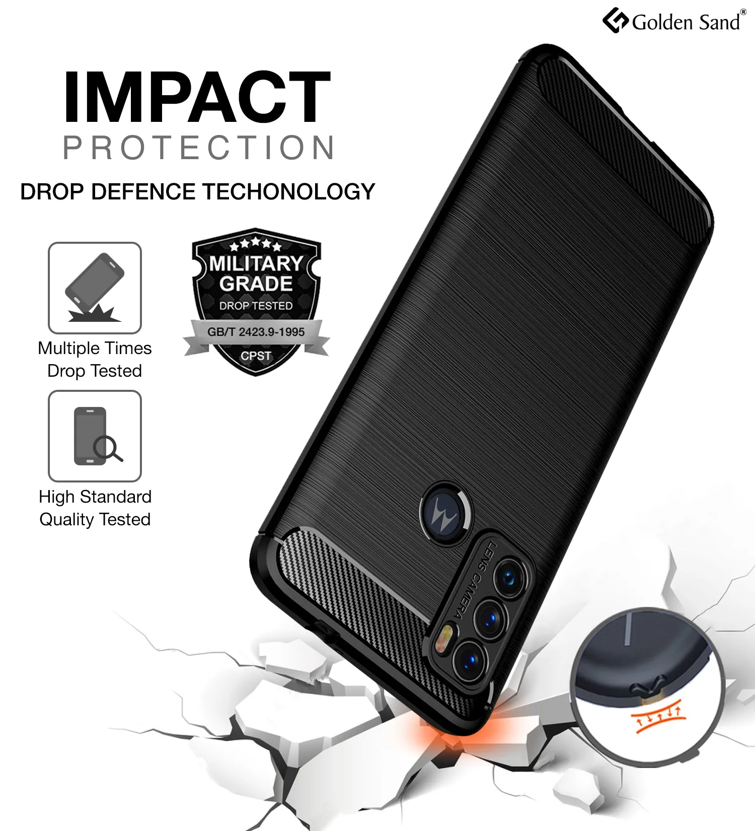Carbon Fibre Series Shockproof Armor Back Cover for Motorola Moto G40 Fusion, Motorola Moto G60, 6.8 inch, Black