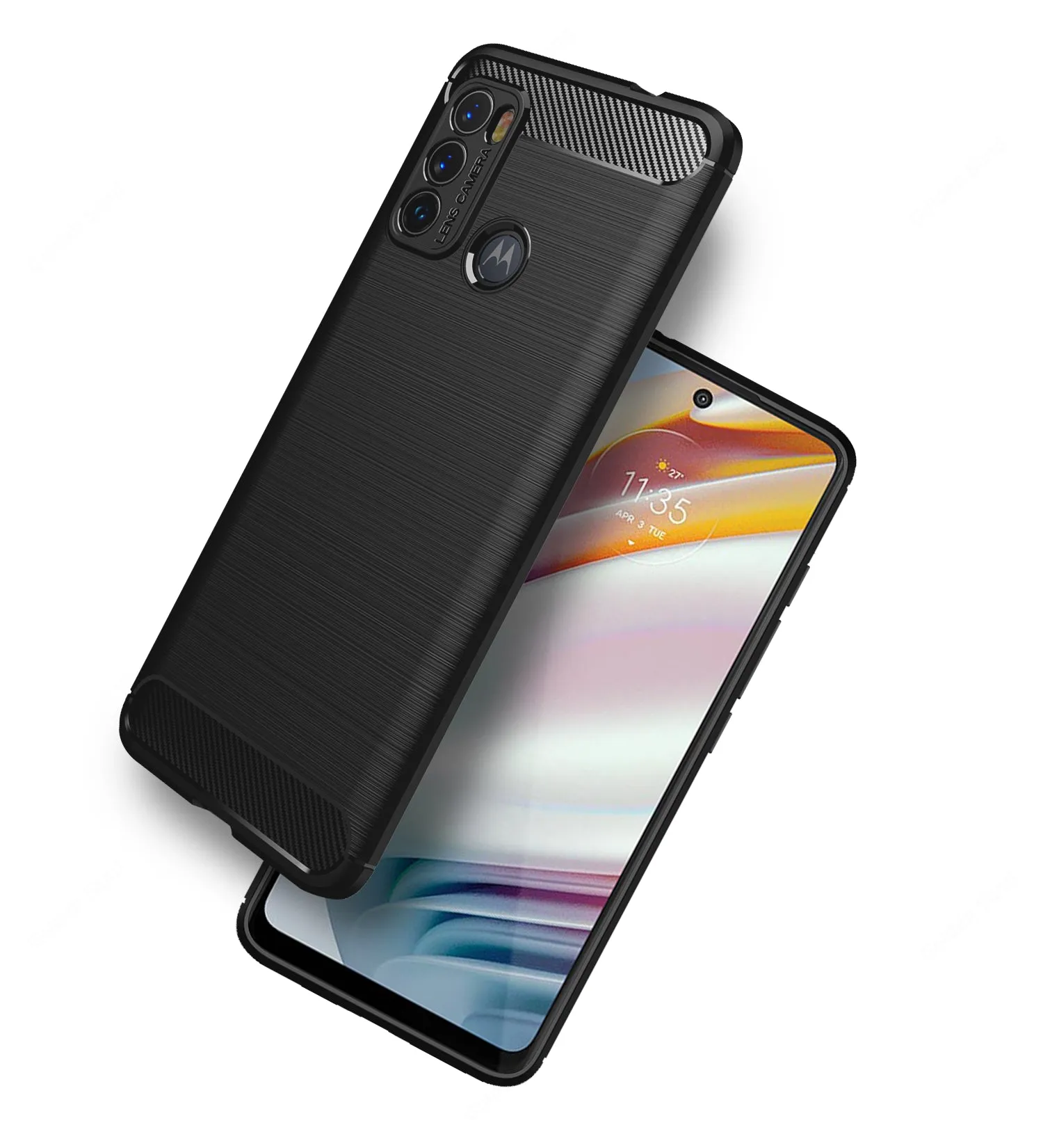 Carbon Fibre Series Shockproof Armor Back Cover for Motorola Moto G40 Fusion, Motorola Moto G60, 6.8 inch, Black