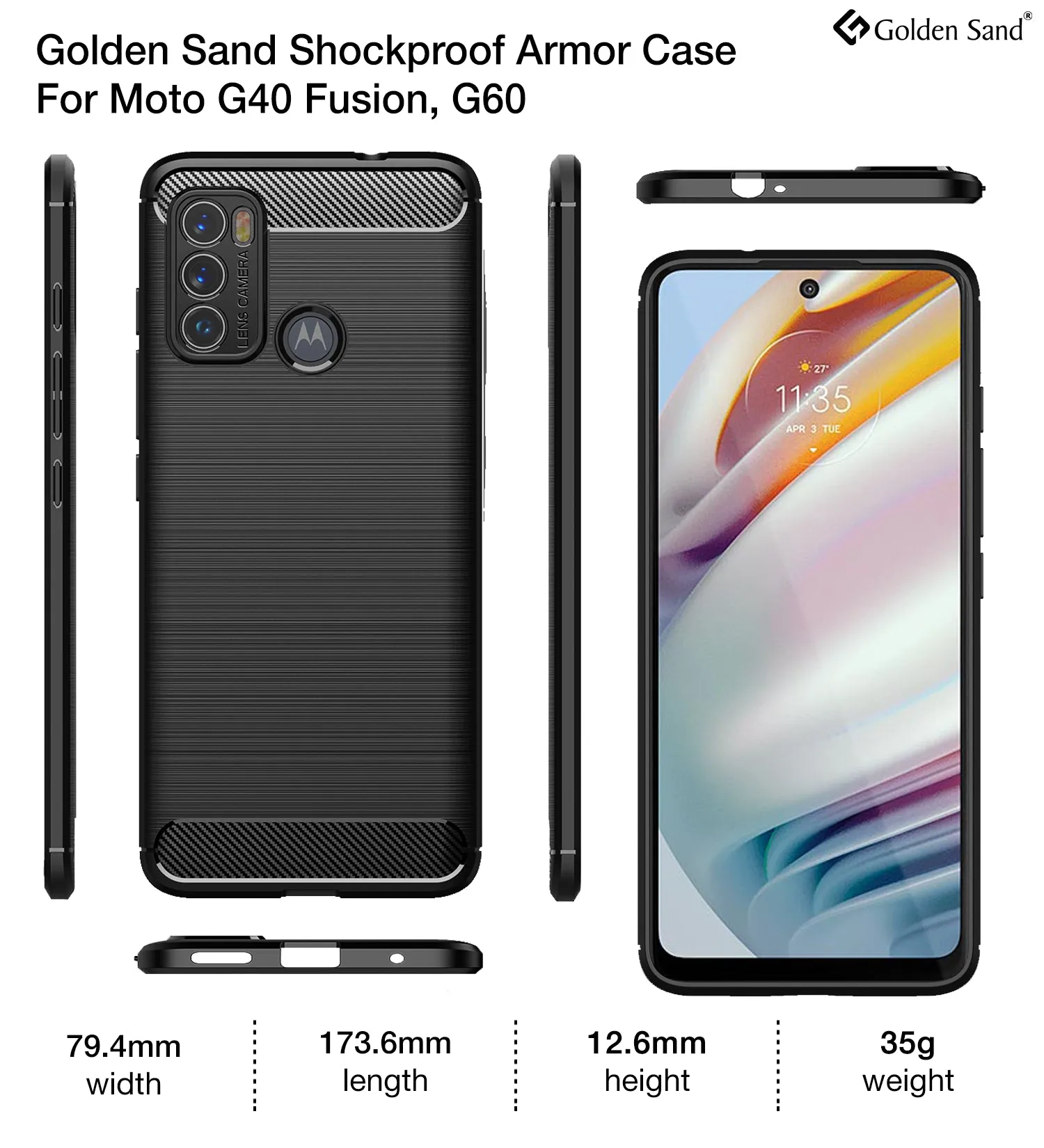 Carbon Fibre Series Shockproof Armor Back Cover for Motorola Moto G40 Fusion, Motorola Moto G60, 6.8 inch, Black