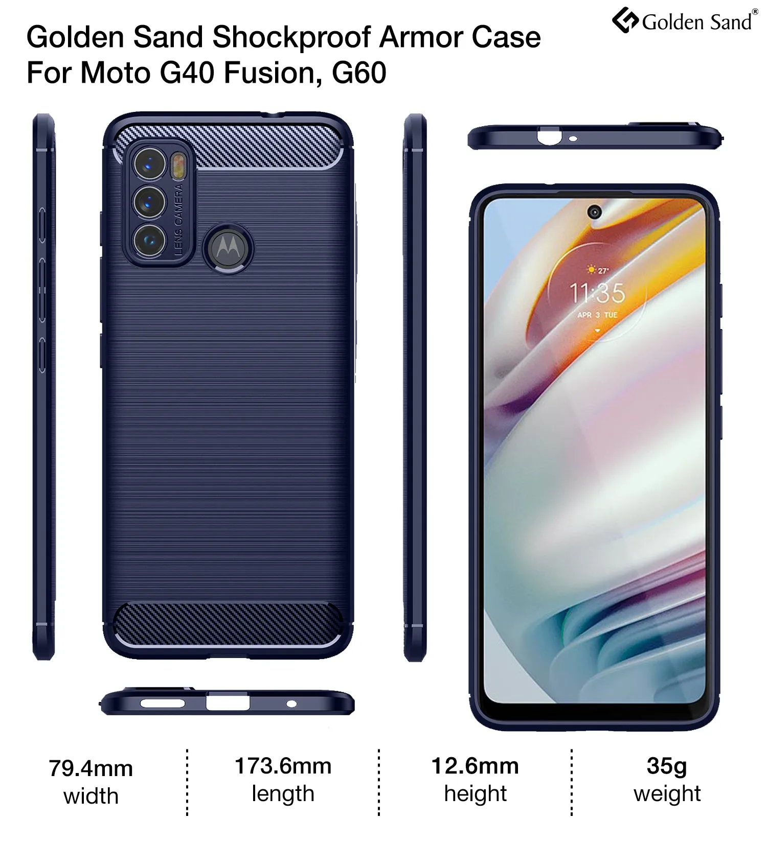 Carbon Fibre Series Shockproof Armor Back Cover for Motorola Moto G40 Fusion, Motorola Moto G60, 6.8 inch, Blue