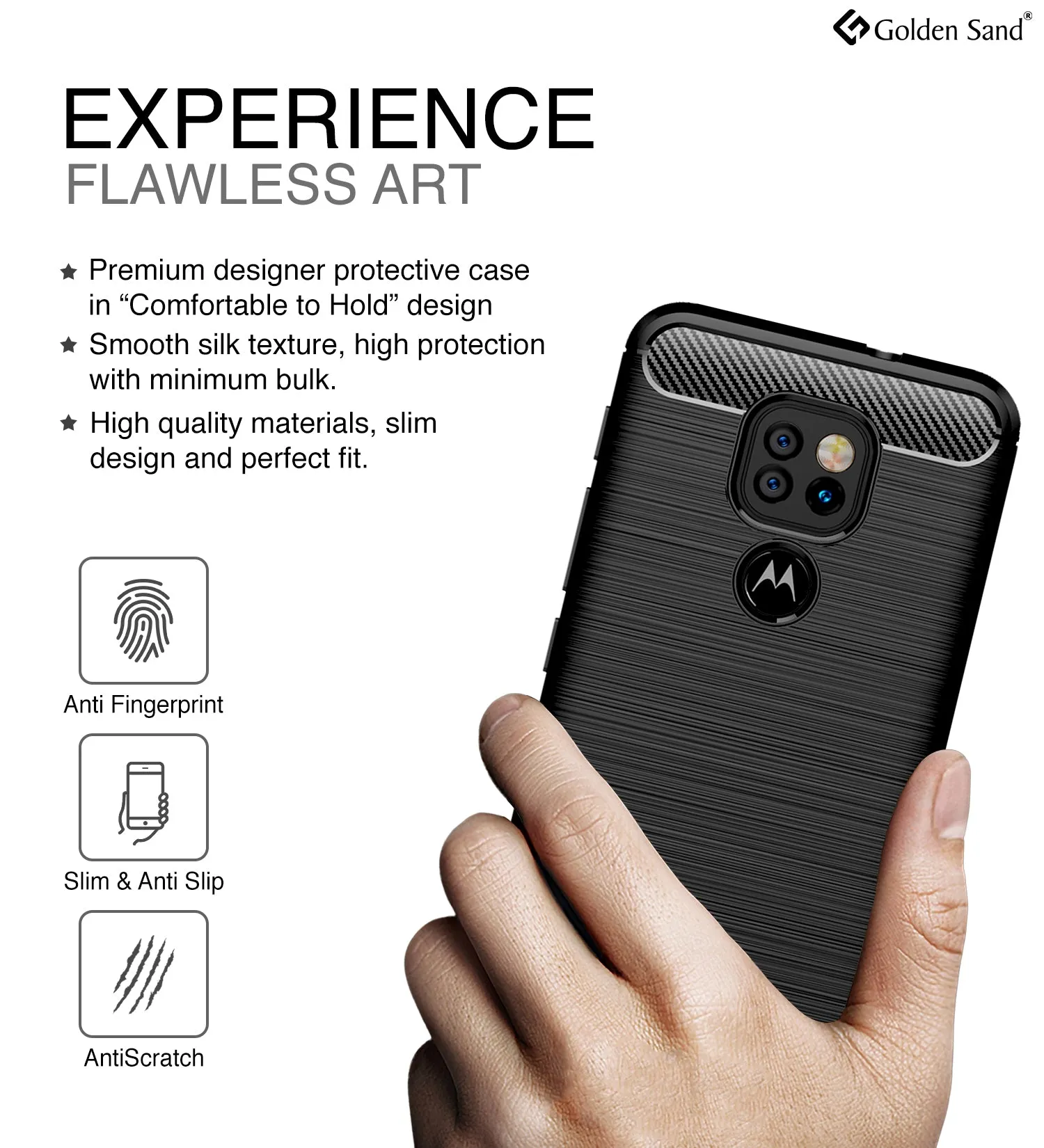 Carbon Fibre Series Shockproof Armor Back Cover for Motorola Moto G9, Moto E7 Plus, Black