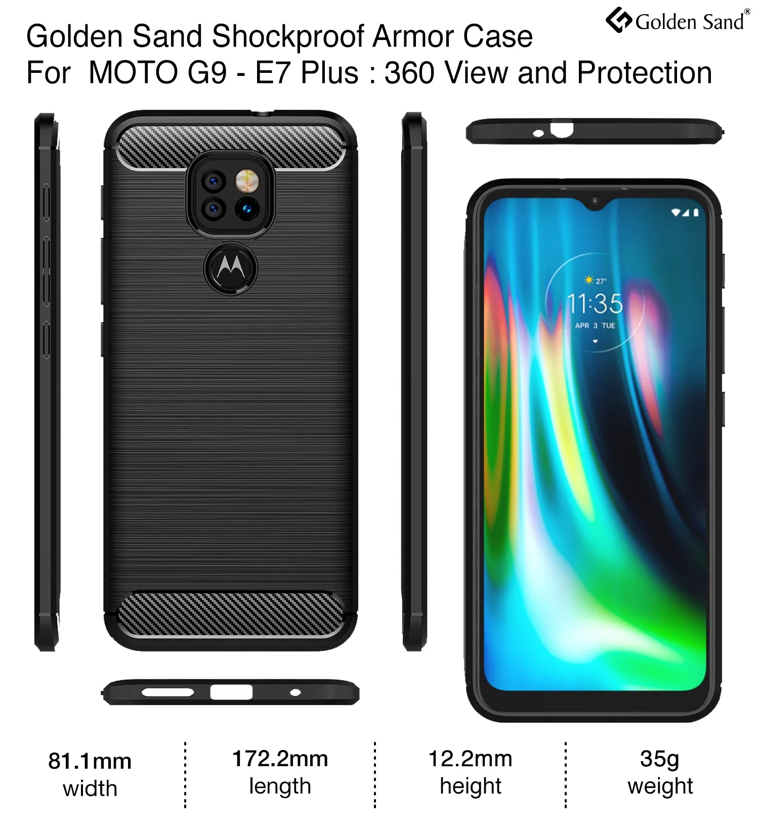 Carbon Fibre Series Shockproof Armor Back Cover for Motorola Moto G9, Moto E7 Plus, Black