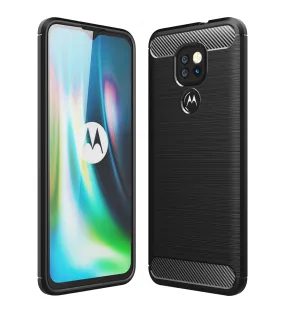 Carbon Fibre Series Shockproof Armor Back Cover for Motorola Moto G9, Moto E7 Plus, Black