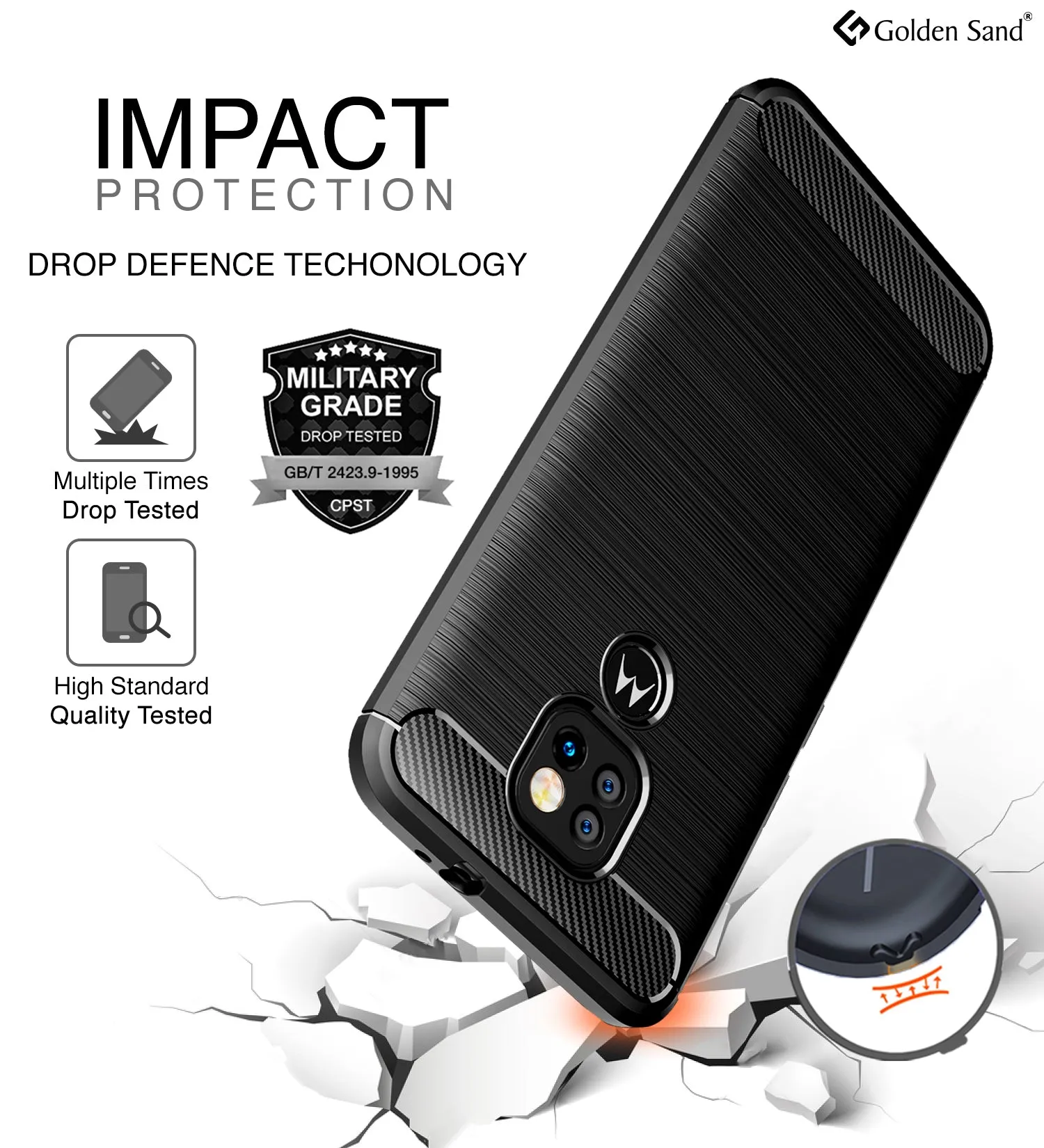 Carbon Fibre Series Shockproof Armor Back Cover for Motorola Moto G9, Moto E7 Plus, Black