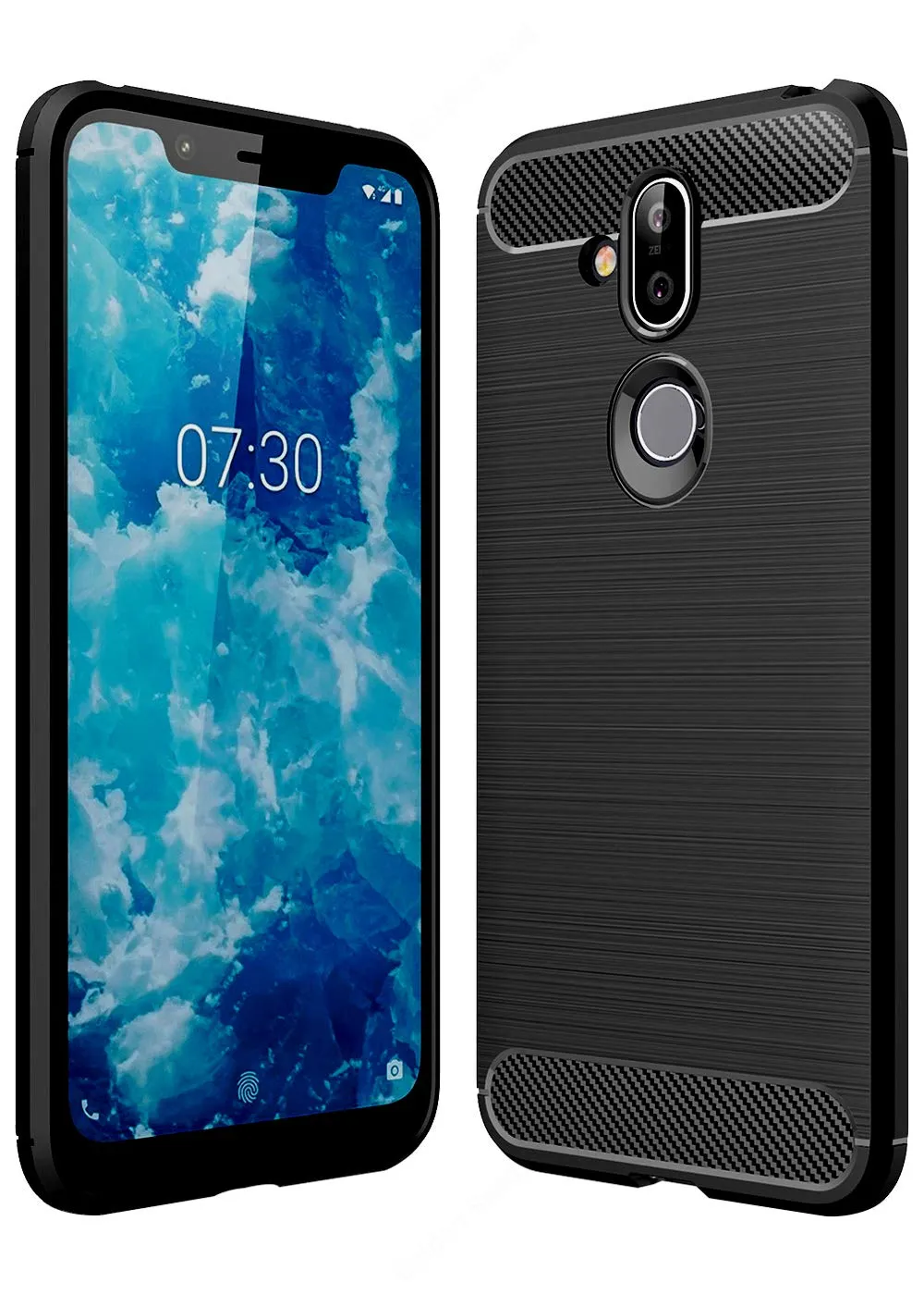 Carbon Fibre Series Shockproof Armor Back Cover for Nokia 8.1, Black