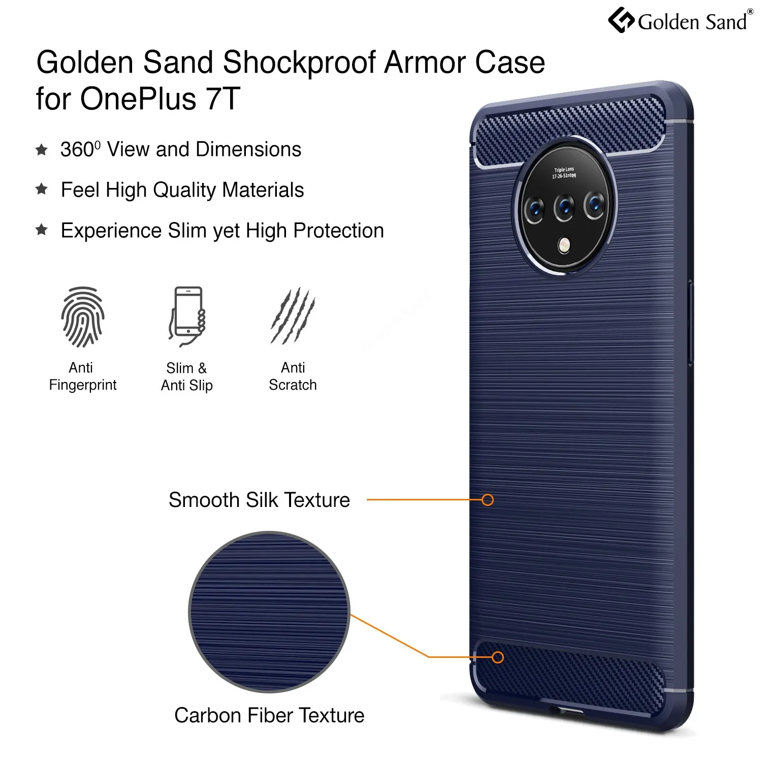 Carbon Fibre Series Shockproof Armor Back Cover for One Plus 7T 6.5 inch, Blue
