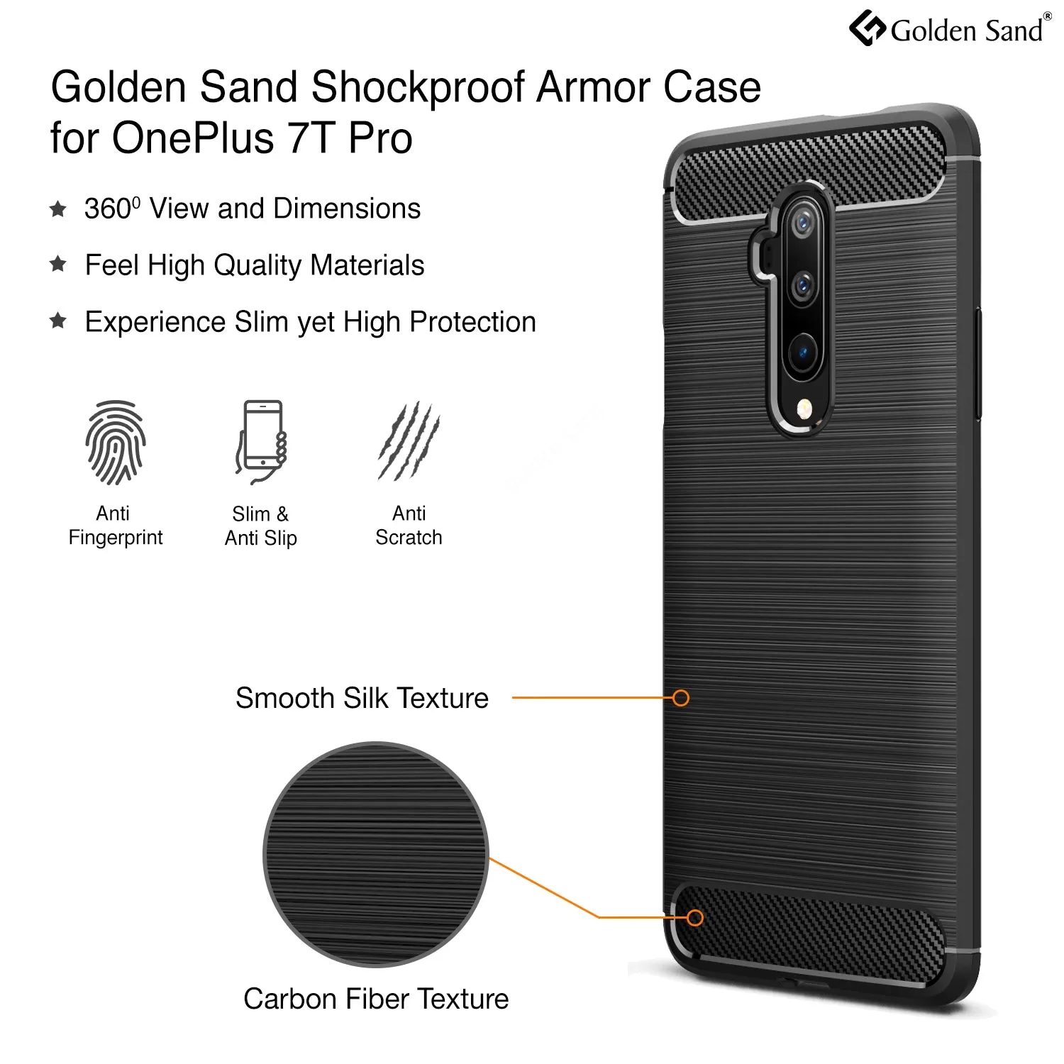 Carbon Fibre Series Shockproof Armor Back Cover for One Plus 7T Pro 6.7 inch, Black