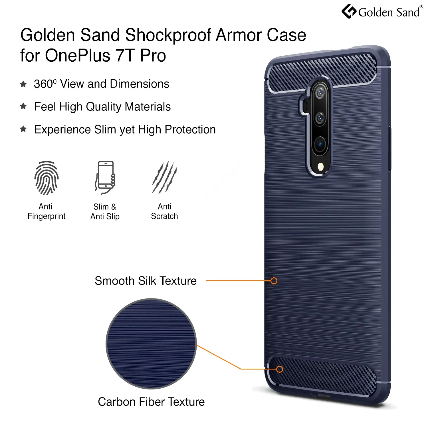 Carbon Fibre Series Shockproof Armor Back Cover for One Plus 7T Pro 6.7 inch, Blue