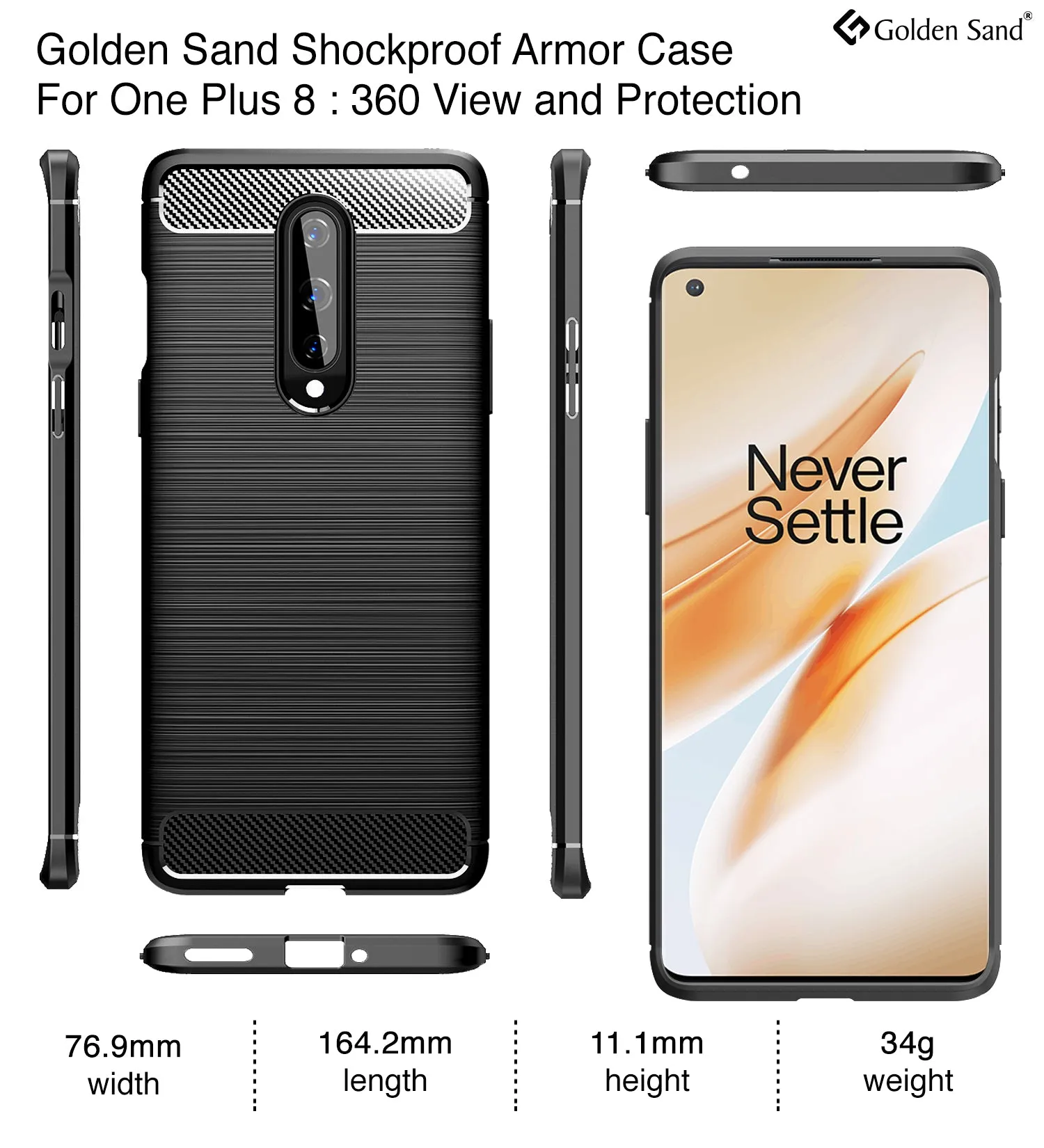 Carbon Fibre Series Shockproof Armor Back Cover for One Plus 8  6.55 inch, Black