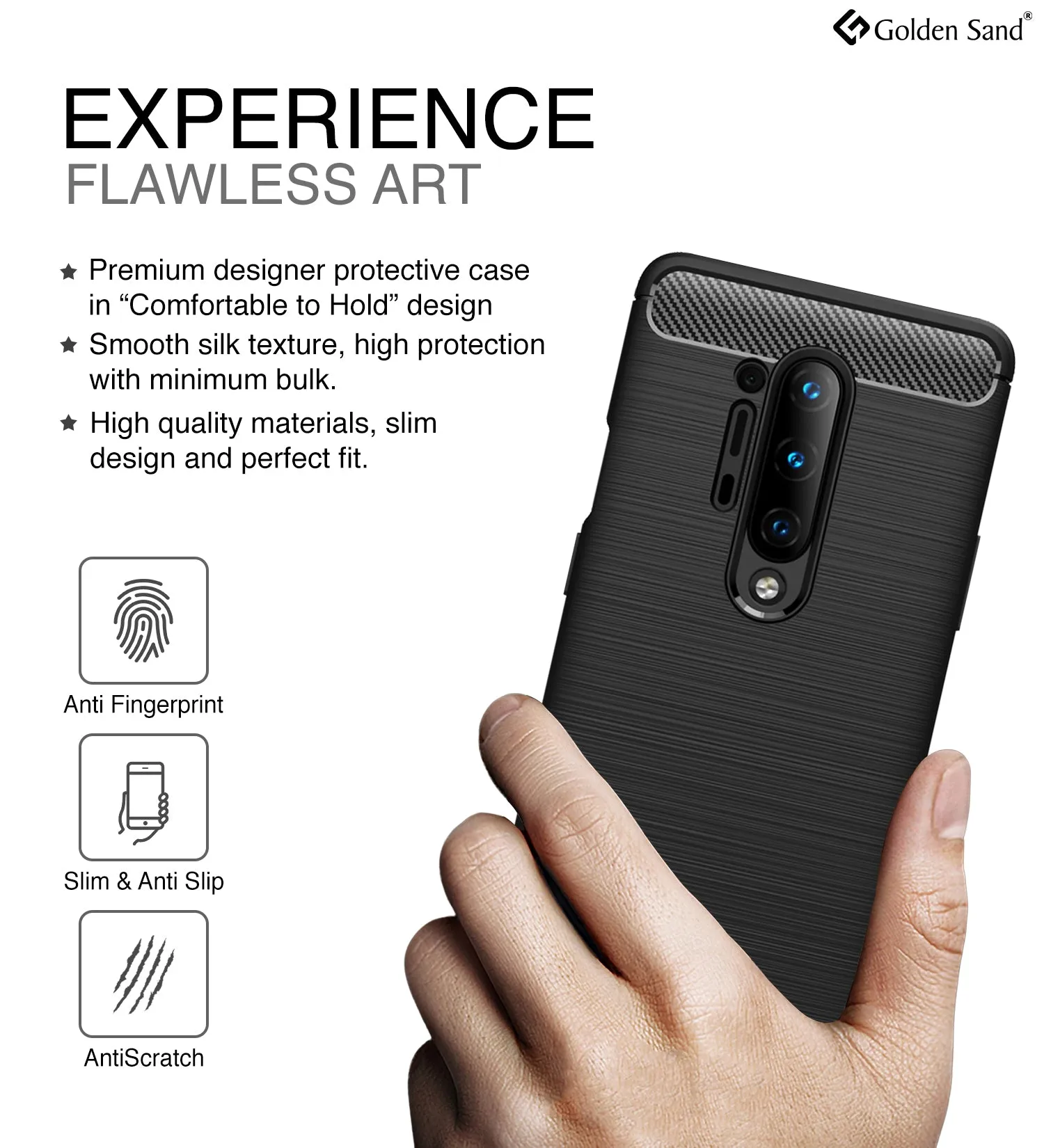Carbon Fibre Series Shockproof Armor Back Cover for One Plus 8 Pro 6.78 inch, Black