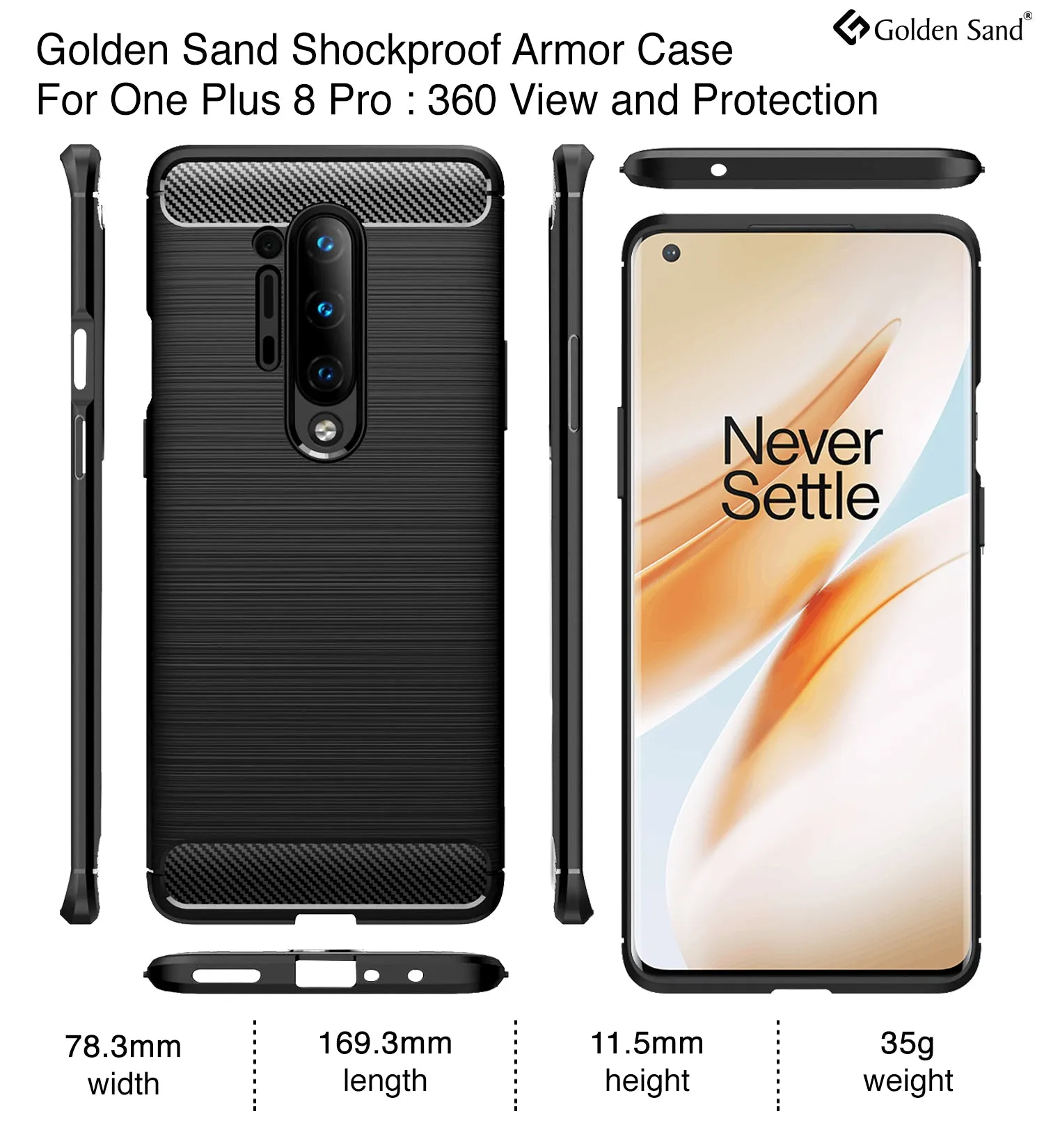 Carbon Fibre Series Shockproof Armor Back Cover for One Plus 8 Pro 6.78 inch, Black