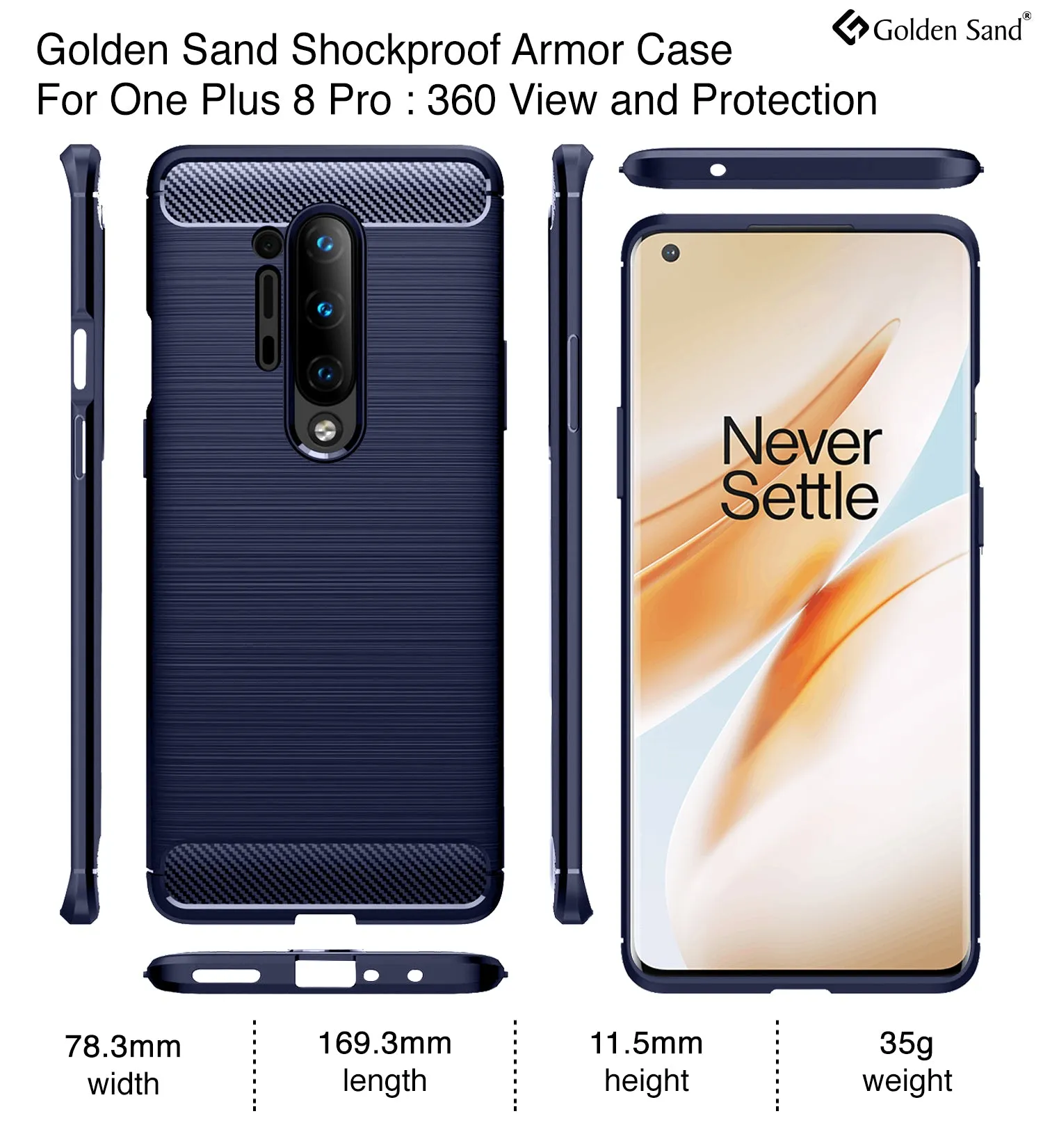 Carbon Fibre Series Shockproof Armor Back Cover for One Plus 8 Pro 6.78 inch, Blue