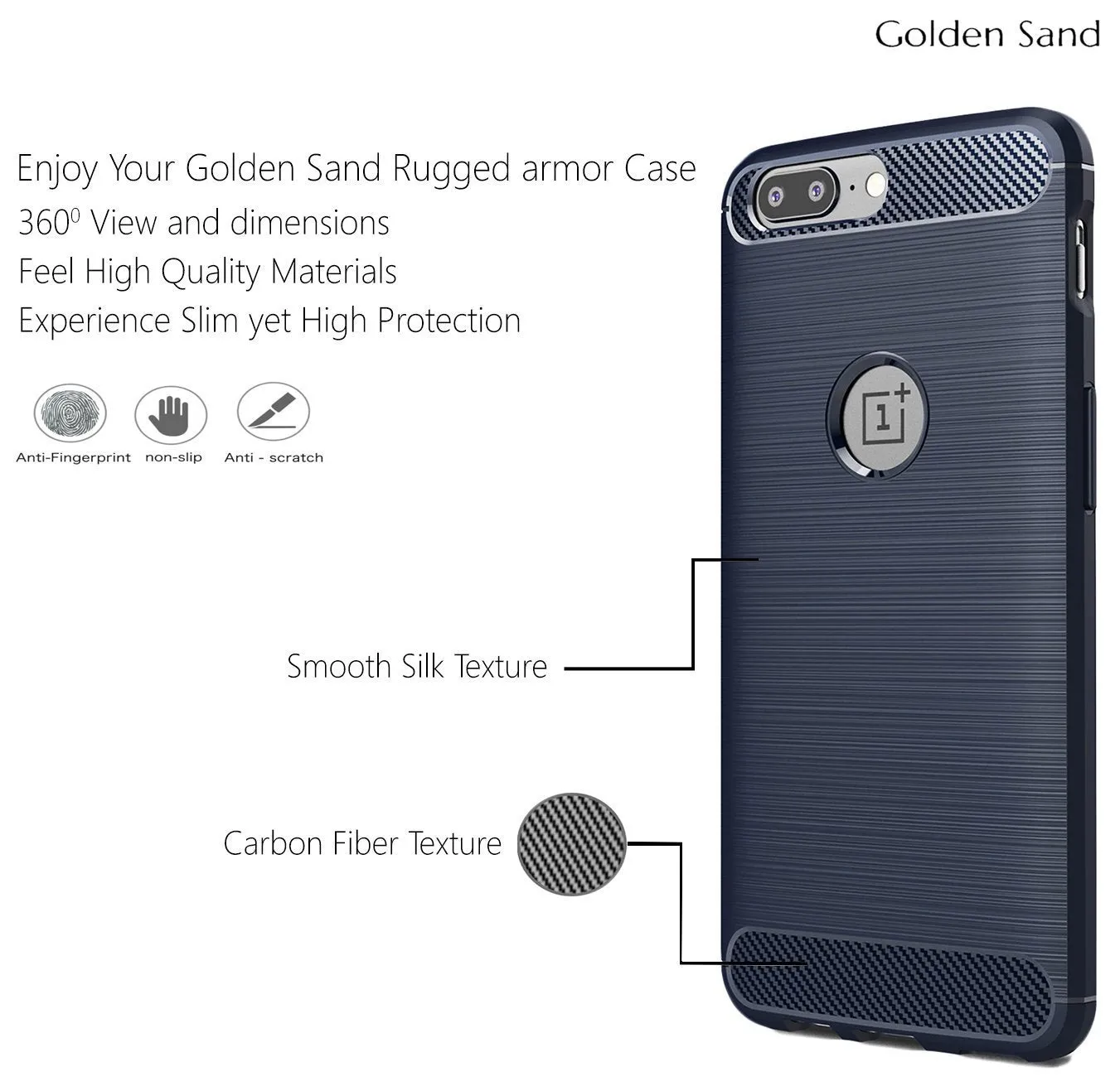 Carbon Fibre Series Shockproof Armor Back Cover for OnePlus 5, 5.5 inch, Blue