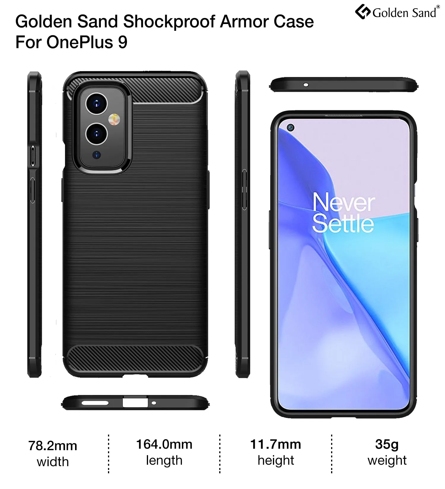 Carbon Fibre Series Shockproof Armor Back Cover for OnePlus 9, 6.55 inch, Black
