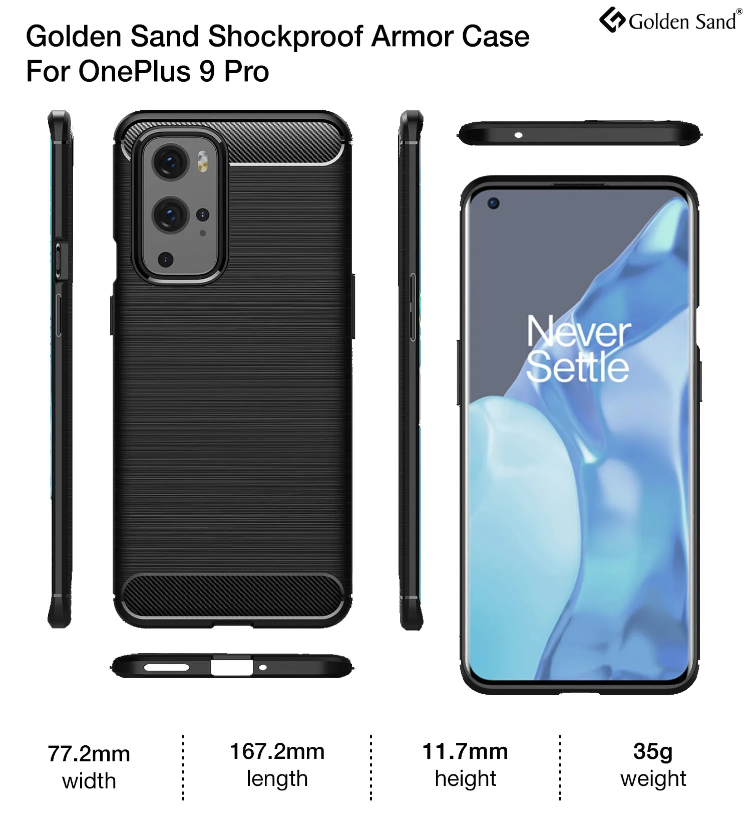 Carbon Fibre Series Shockproof Armor Back Cover for OnePlus 9 Pro, 6.7 inch, Black