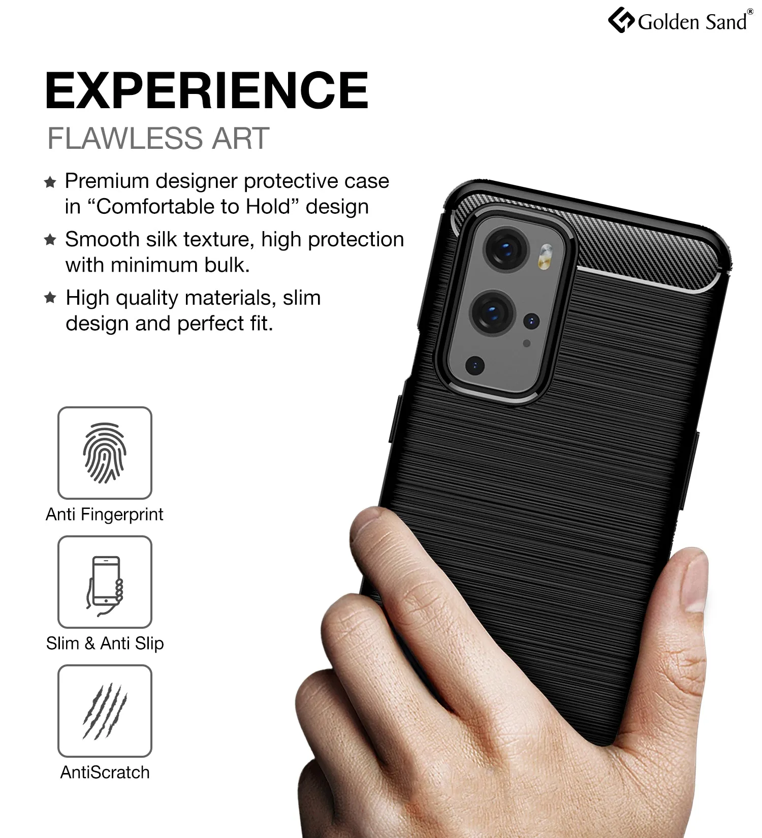 Carbon Fibre Series Shockproof Armor Back Cover for OnePlus 9 Pro, 6.7 inch, Black