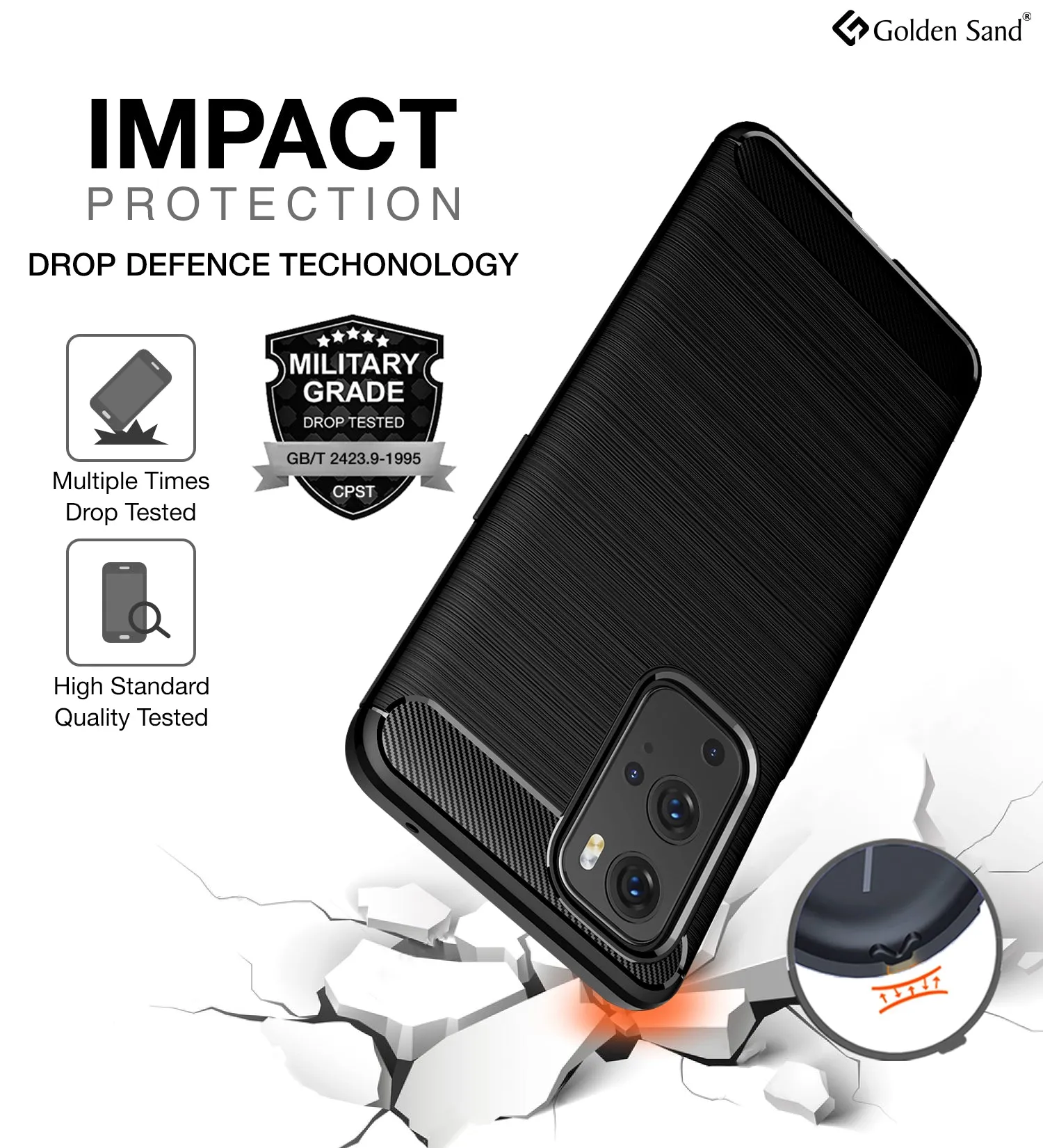 Carbon Fibre Series Shockproof Armor Back Cover for OnePlus 9 Pro, 6.7 inch, Black