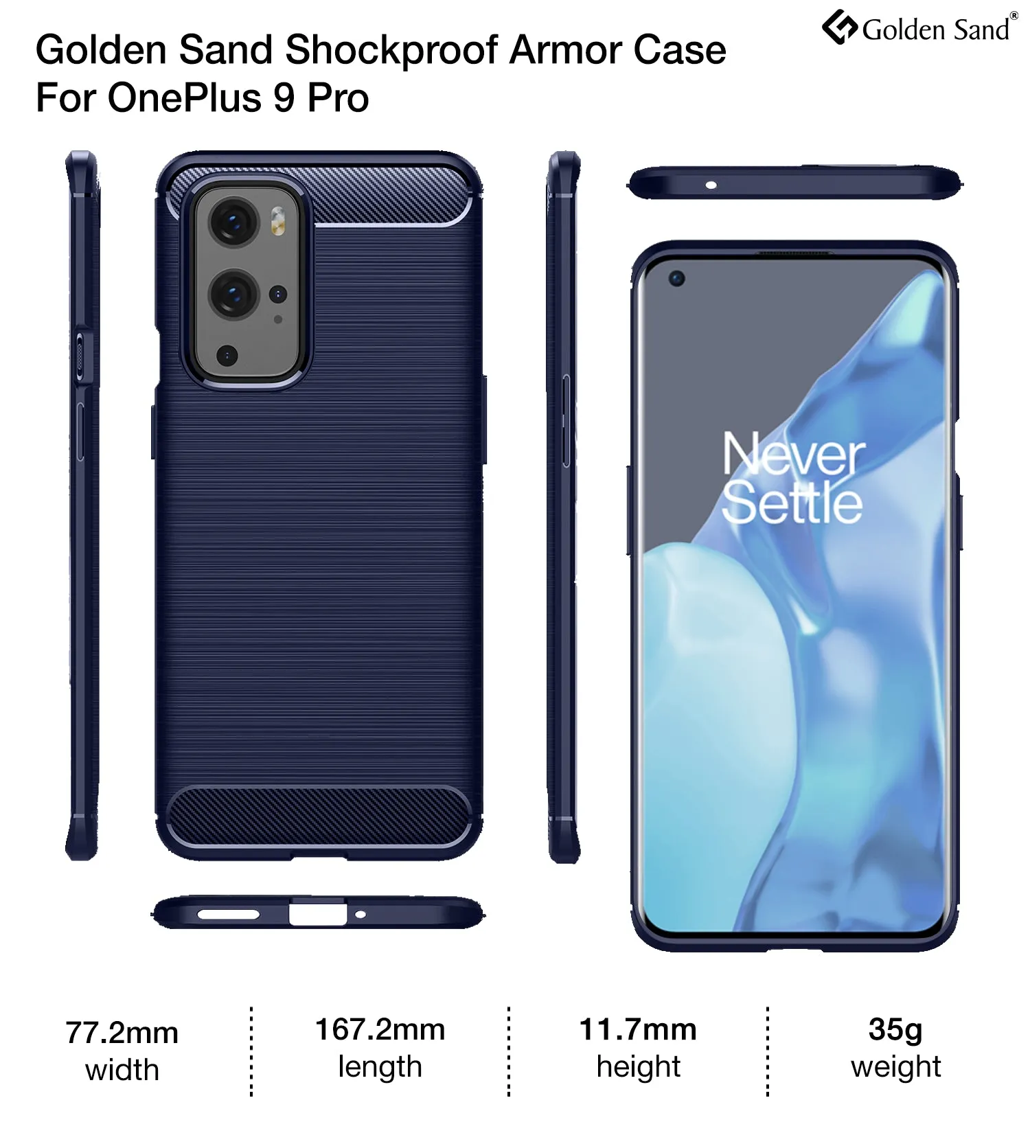 Carbon Fibre Series Shockproof Armor Back Cover for OnePlus 9 Pro, 6.7 inch, Blue