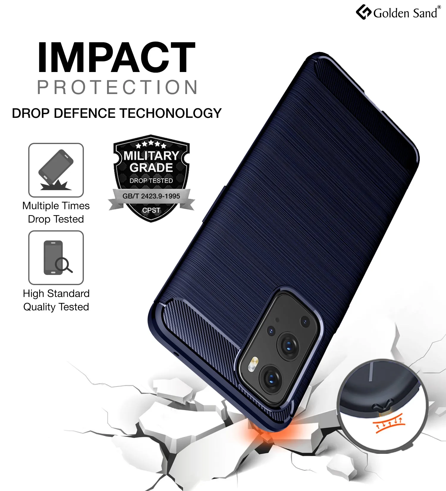 Carbon Fibre Series Shockproof Armor Back Cover for OnePlus 9 Pro, 6.7 inch, Blue