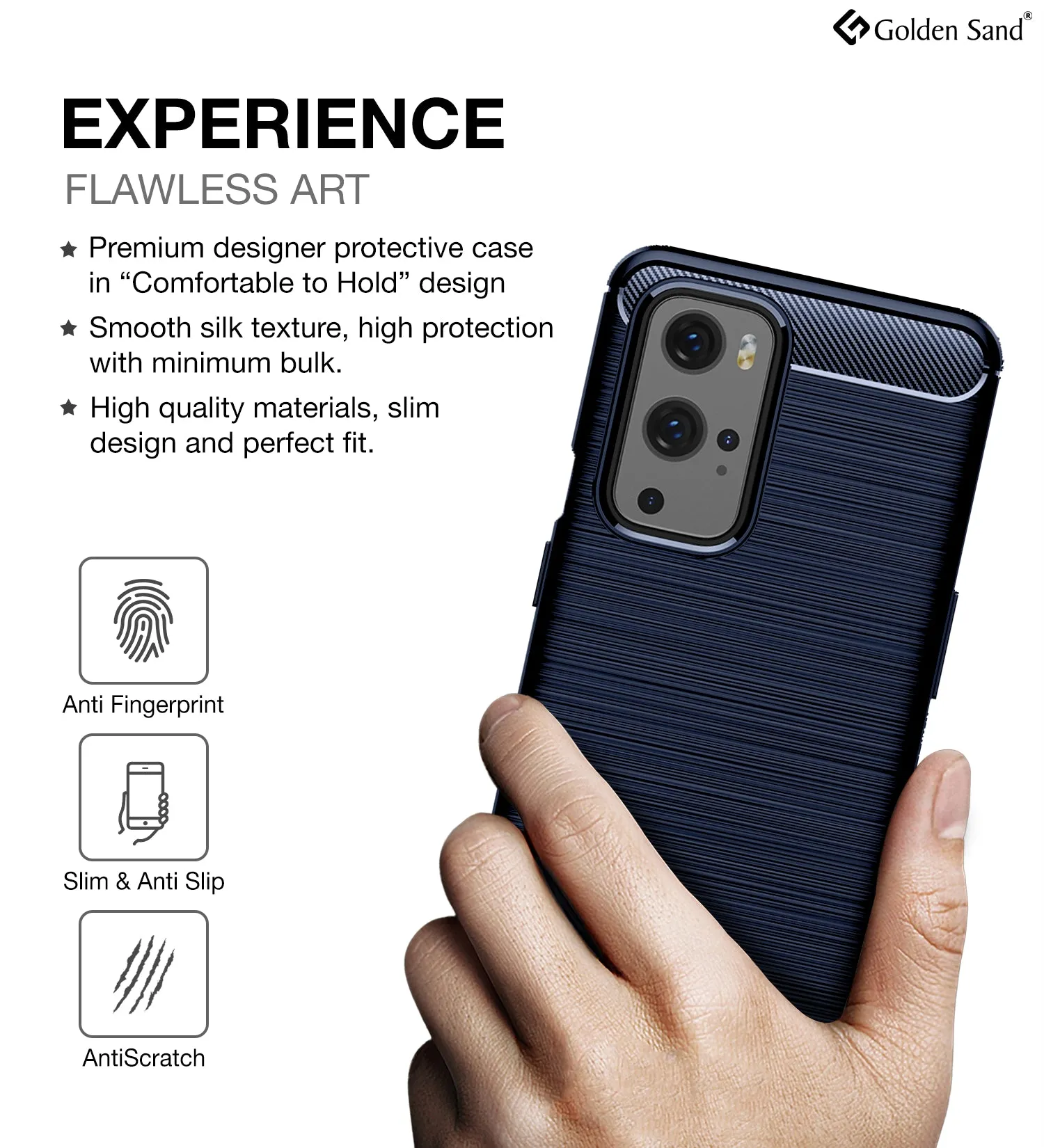 Carbon Fibre Series Shockproof Armor Back Cover for OnePlus 9 Pro, 6.7 inch, Blue