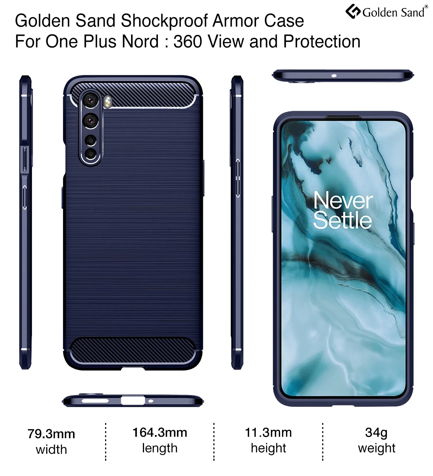 Carbon Fibre Series Shockproof Armor Back Cover for OnePlus Nord, Blue