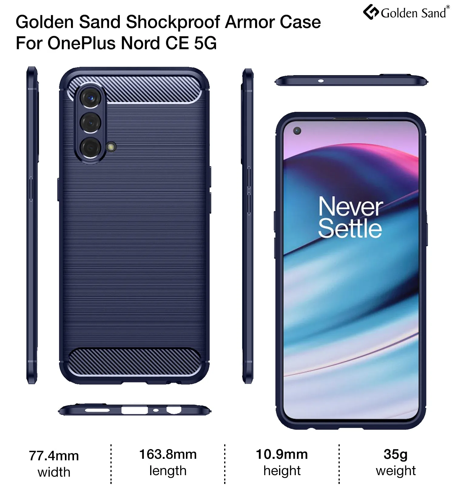 Carbon Fibre Series Shockproof Armor Back Cover for OnePlus Nord CE 5G, 6.43 inch, Blue