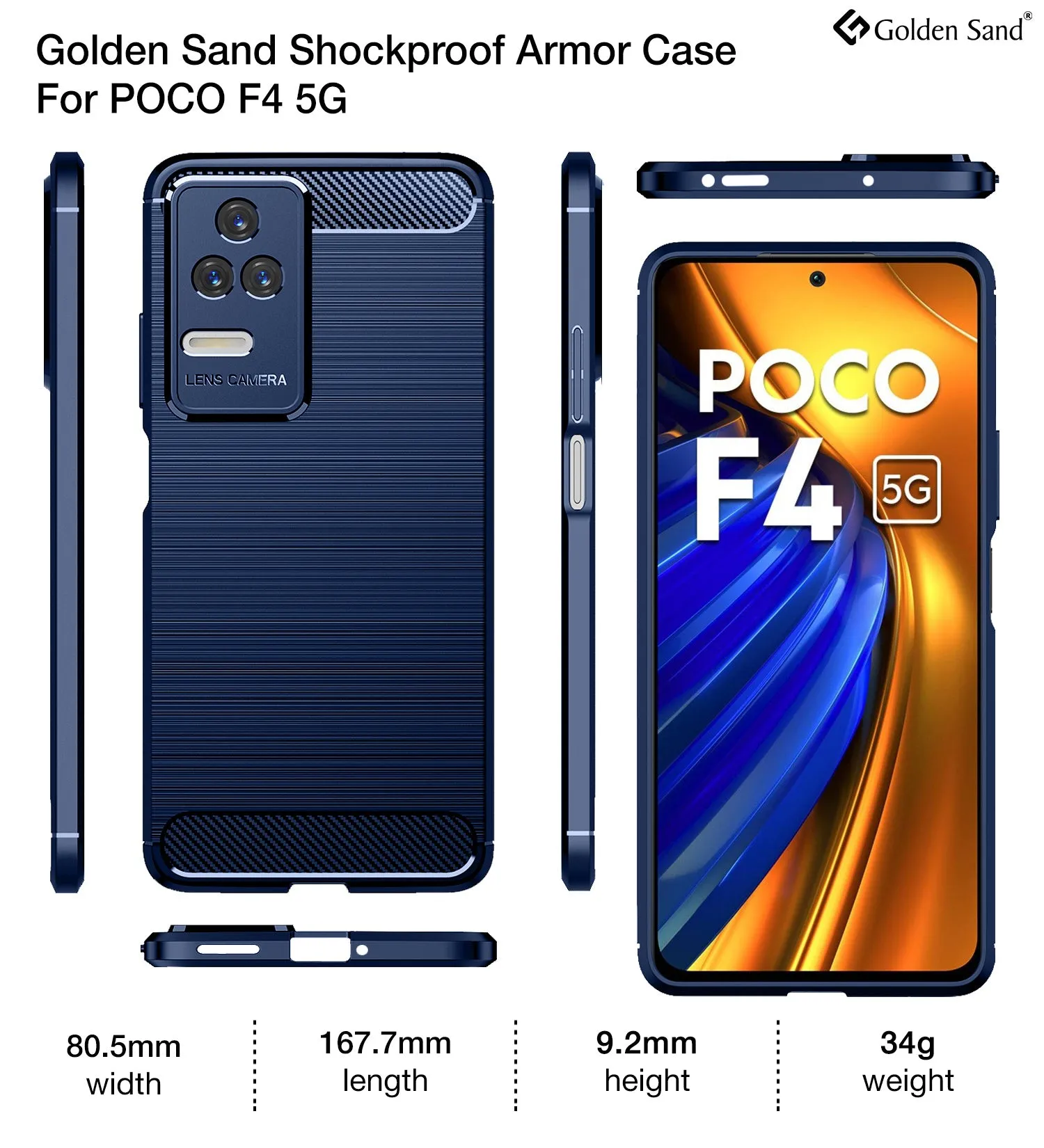 Carbon Fibre Series Shockproof Armor Back Cover for POCO F4 5G, 6.67 inch, Blue