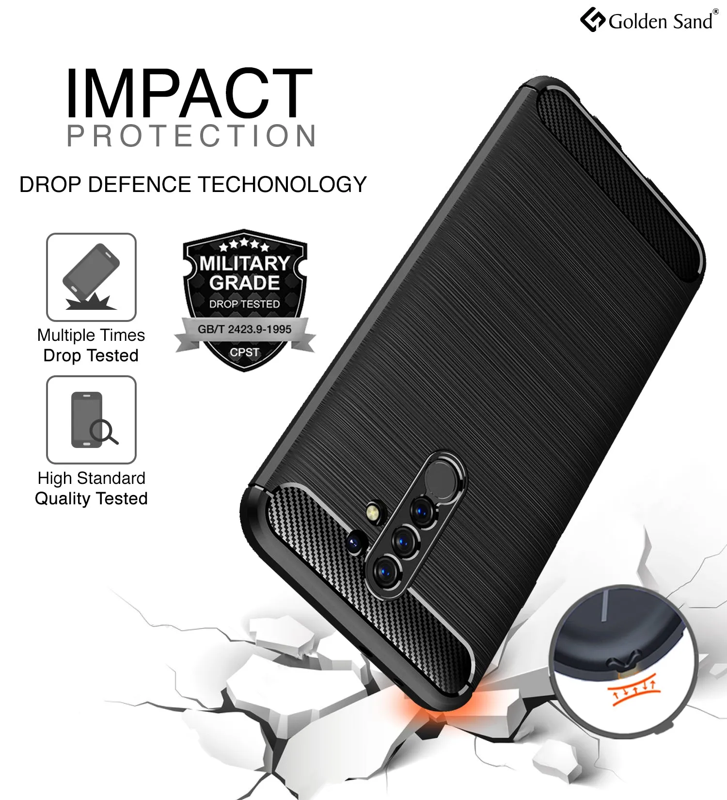 Carbon Fibre Series Shockproof Armor Back Cover for Poco M2 Reloaded, Redmi 9 Prime, Poco M2, 6.53 inch, Black