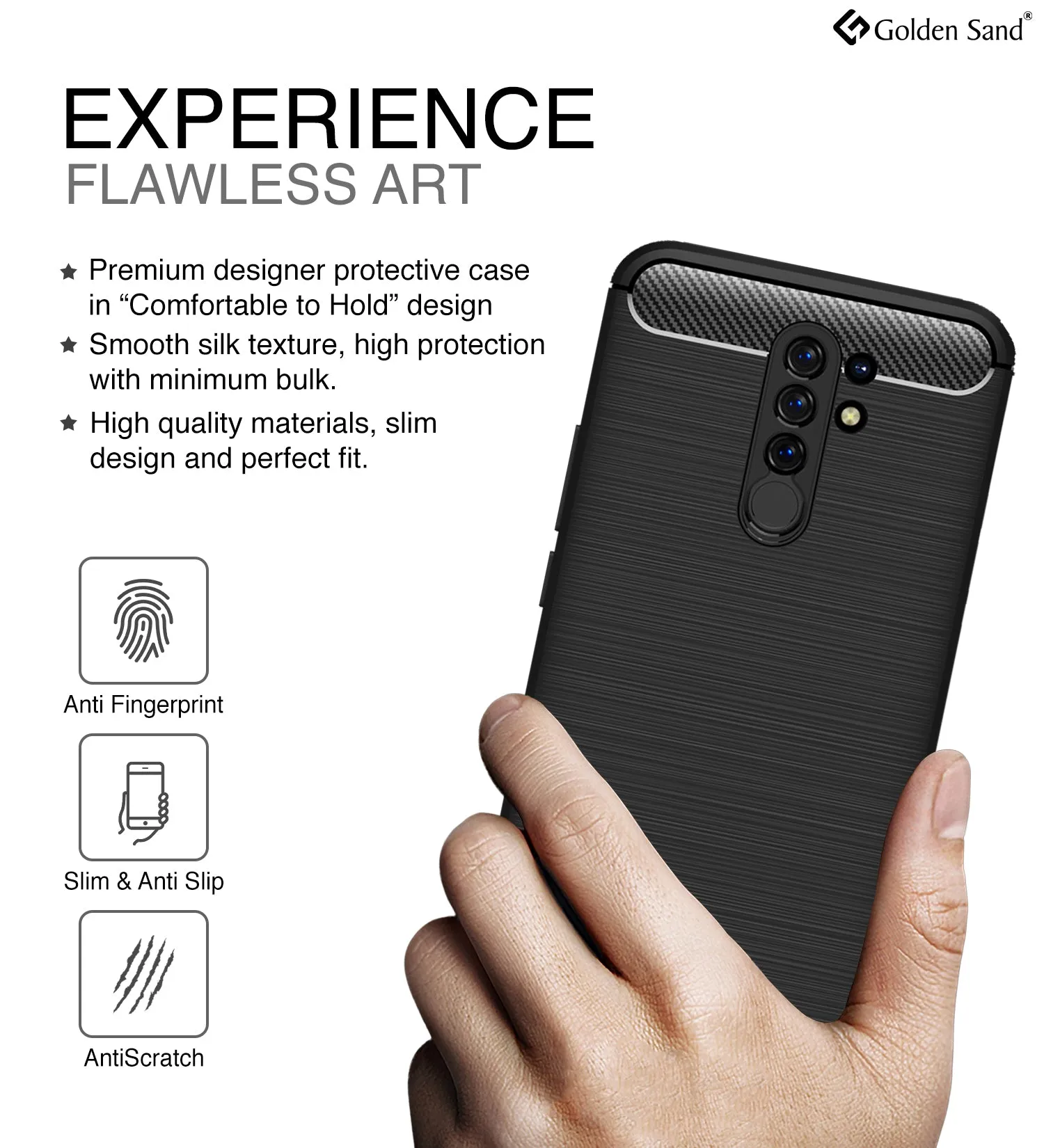 Carbon Fibre Series Shockproof Armor Back Cover for Poco M2 Reloaded, Redmi 9 Prime, Poco M2, 6.53 inch, Black