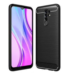 Carbon Fibre Series Shockproof Armor Back Cover for Poco M2 Reloaded, Redmi 9 Prime, Poco M2, 6.53 inch, Black