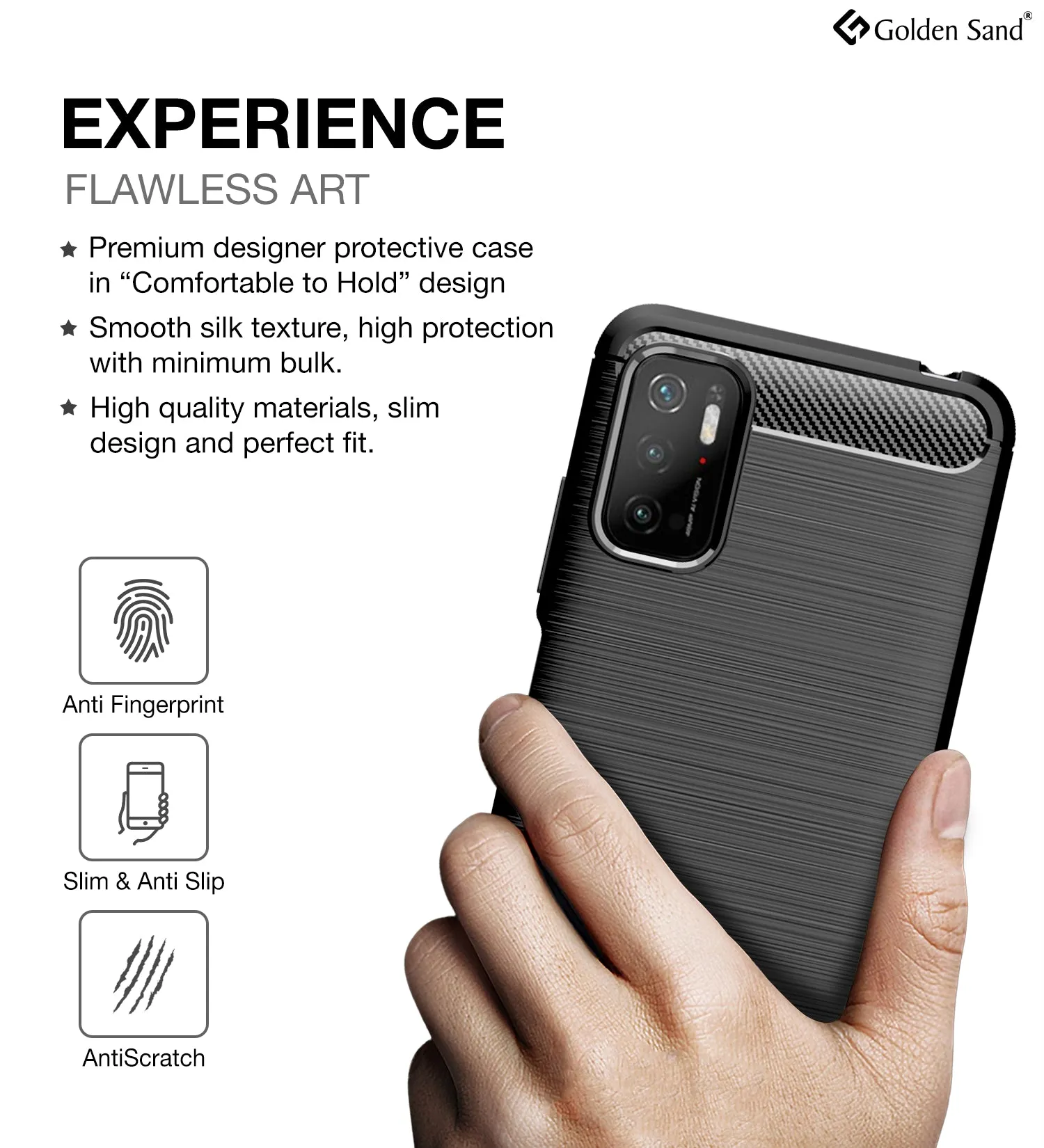Carbon Fibre Series Shockproof Armor Back Cover for Poco M3 Pro 5G, 6.5 inch, Black