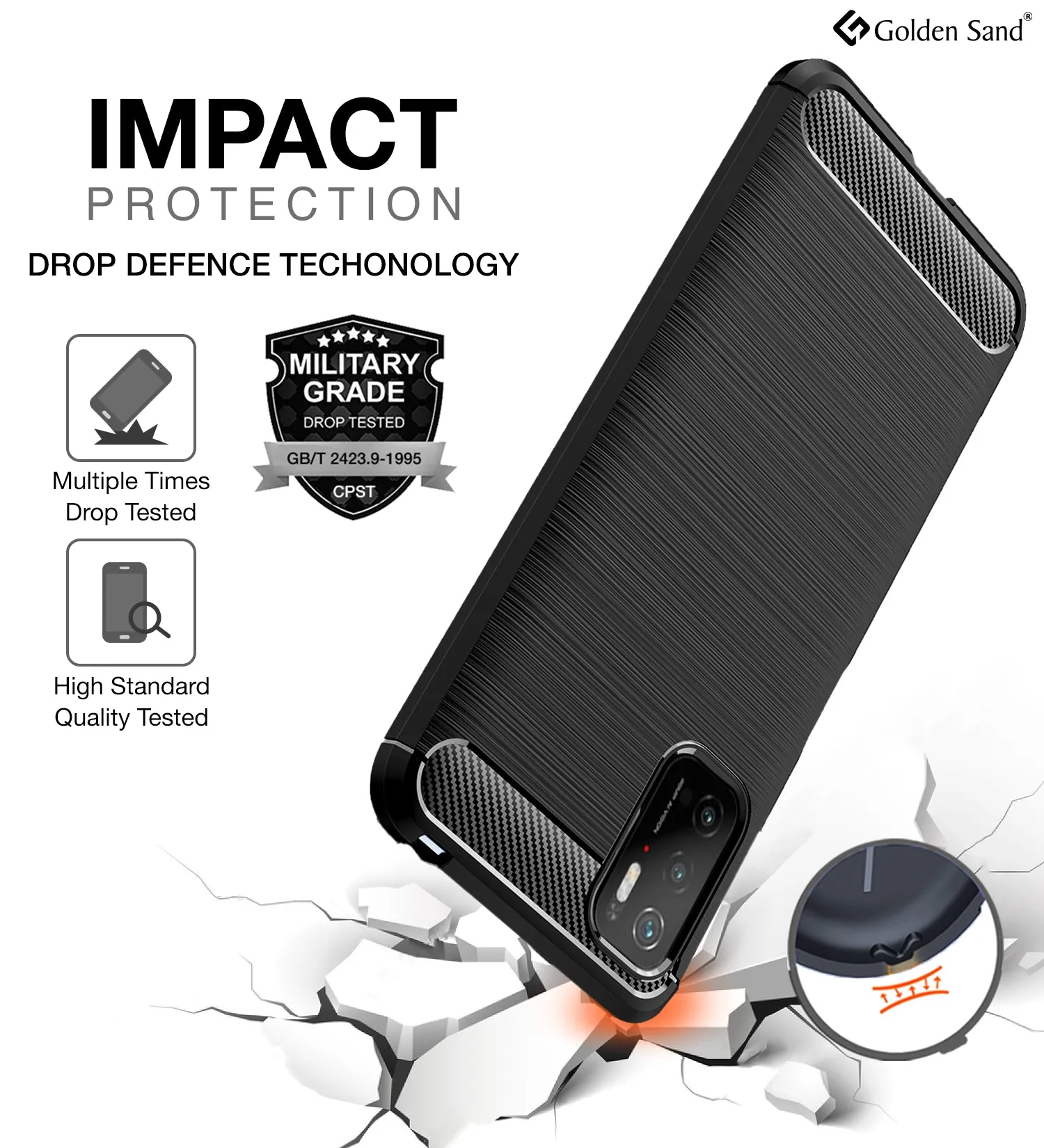 Carbon Fibre Series Shockproof Armor Back Cover for Poco M3 Pro 5G, 6.5 inch, Black
